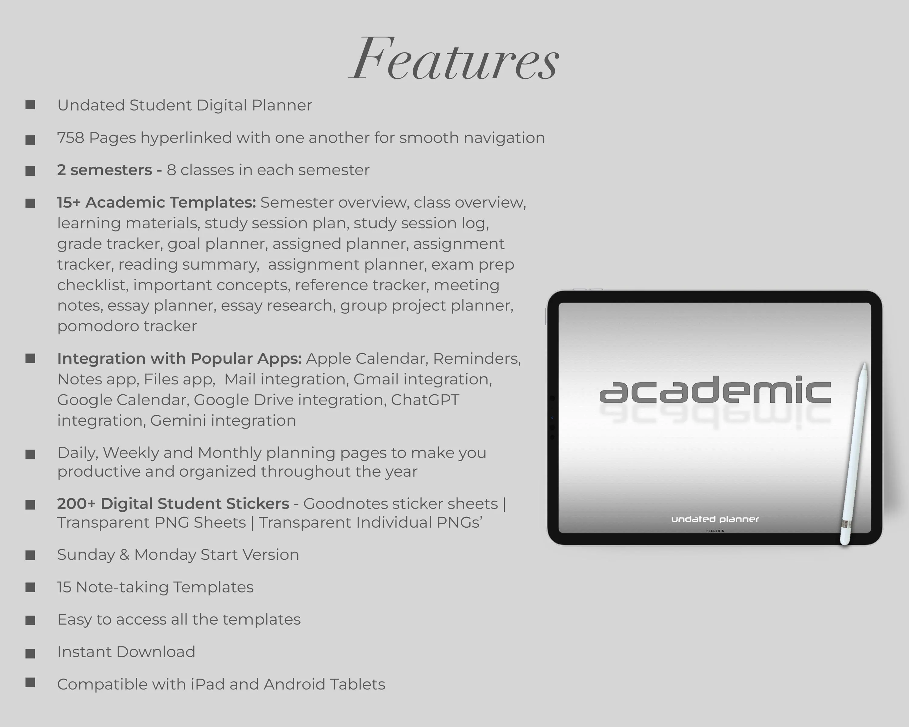 Undated Academic Planner