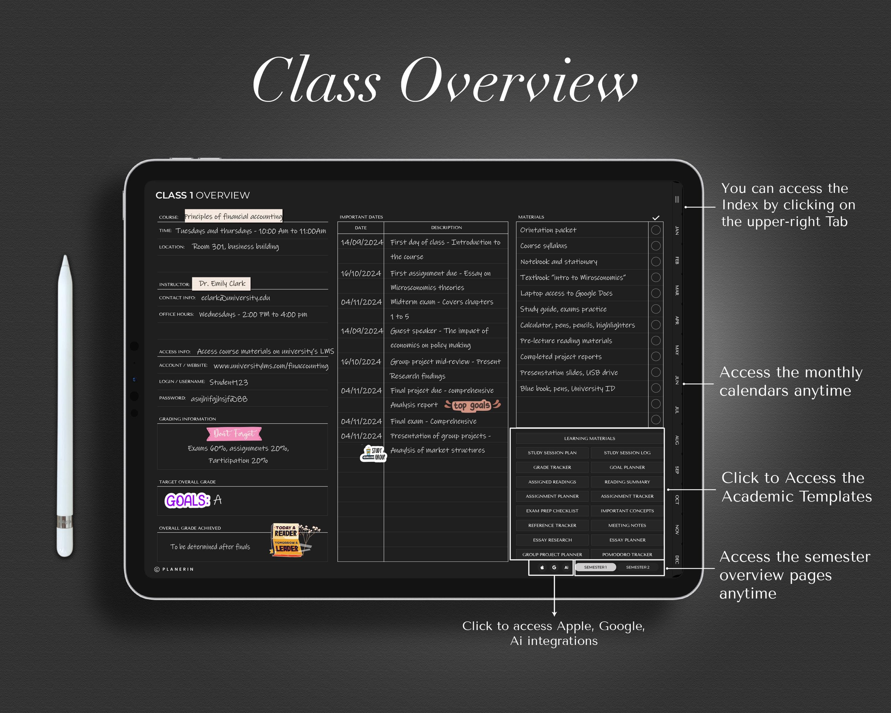 Digital Student Planner In Dark Mode