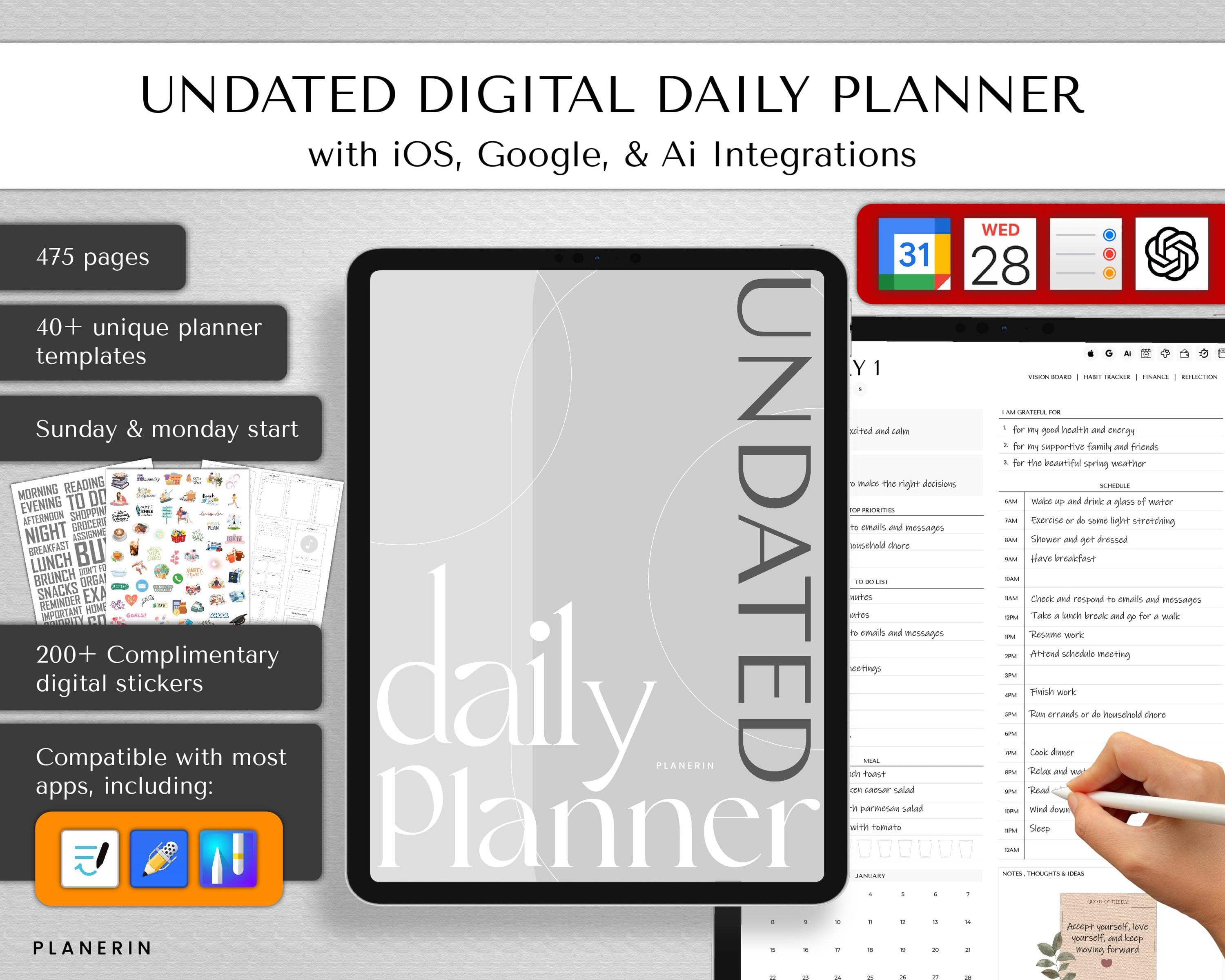 Undated Digital Daily Planner With Integrations