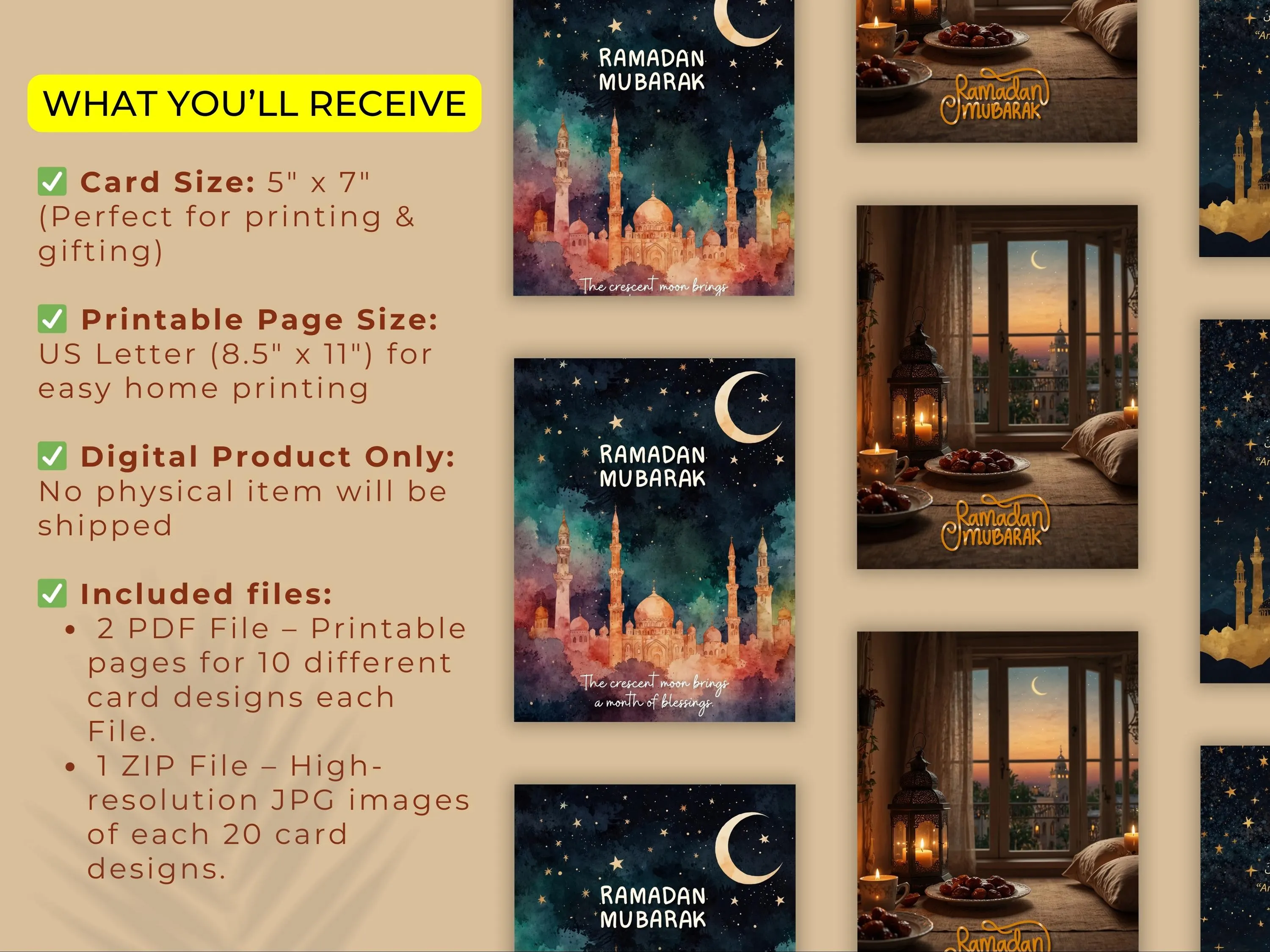Ramadan Mubarak Greeting Cards: Elegant Islamic Designs (Digital Download) - image 3