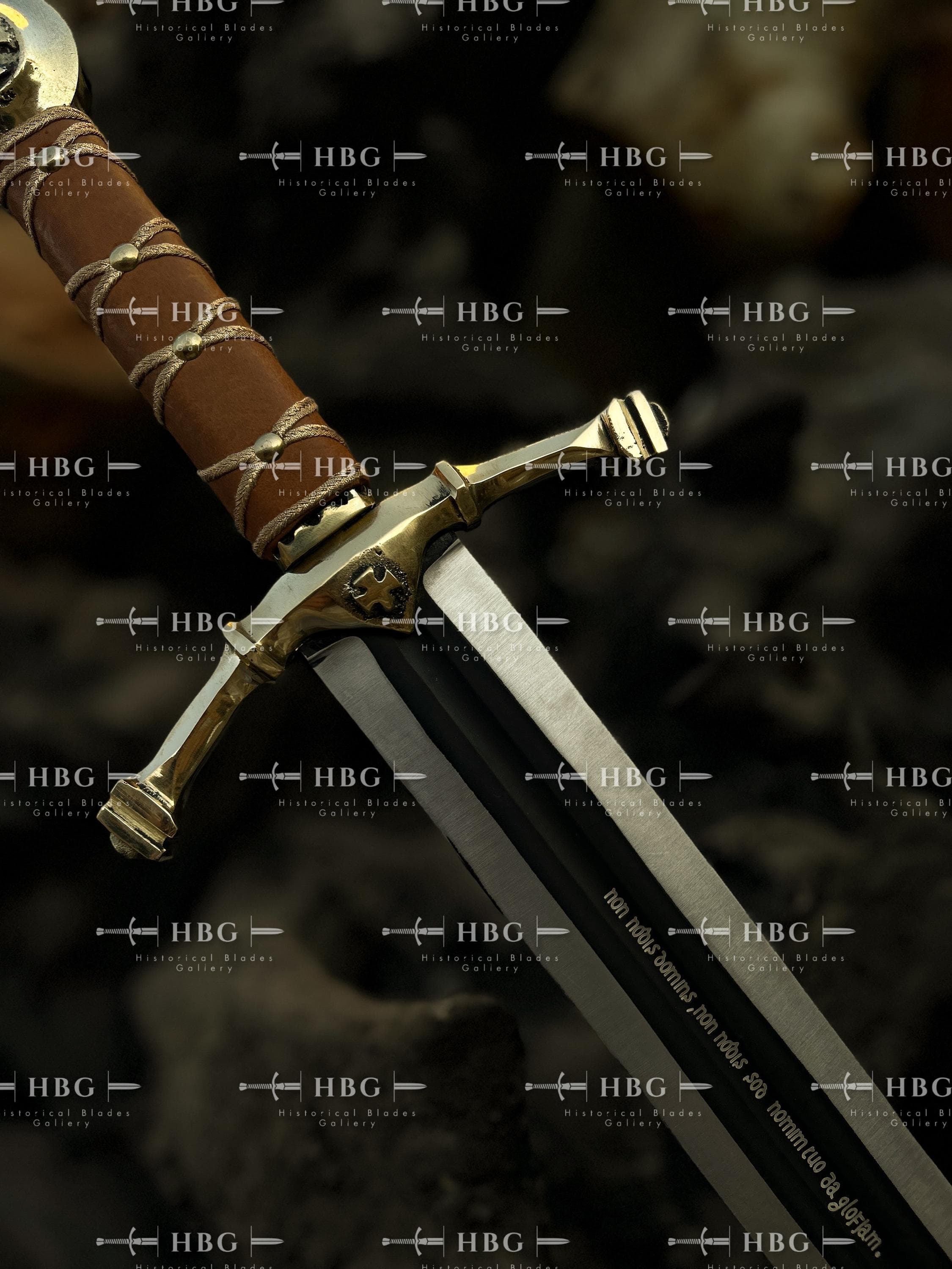 Templar Knight Longsword Replica, 38" Medieval Display, Carbon Steel Blade, Leather Sheath - image 2