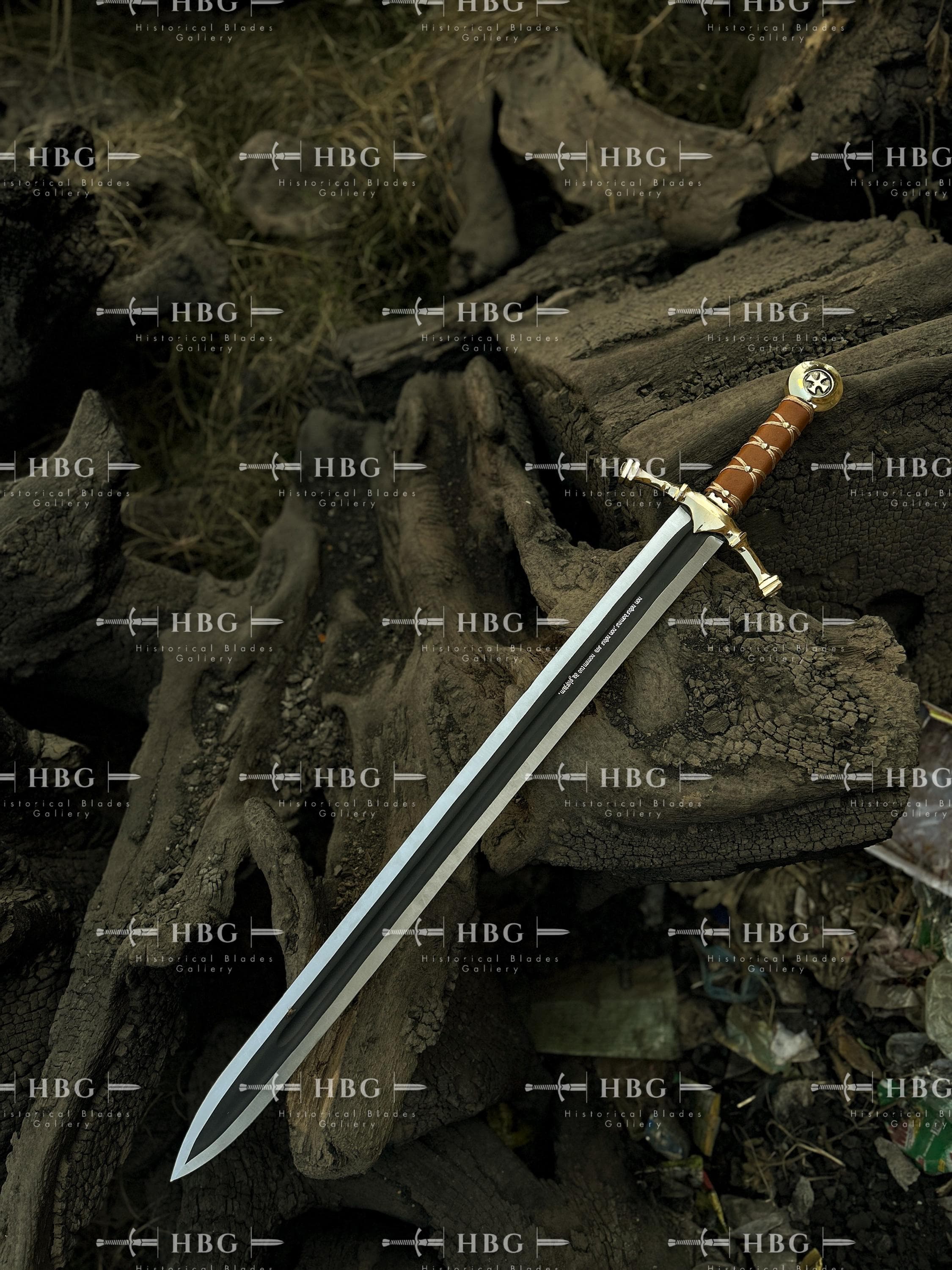 Templar Knight Longsword Replica, 38" Medieval Display, Carbon Steel Blade, Leather Sheath - image 3