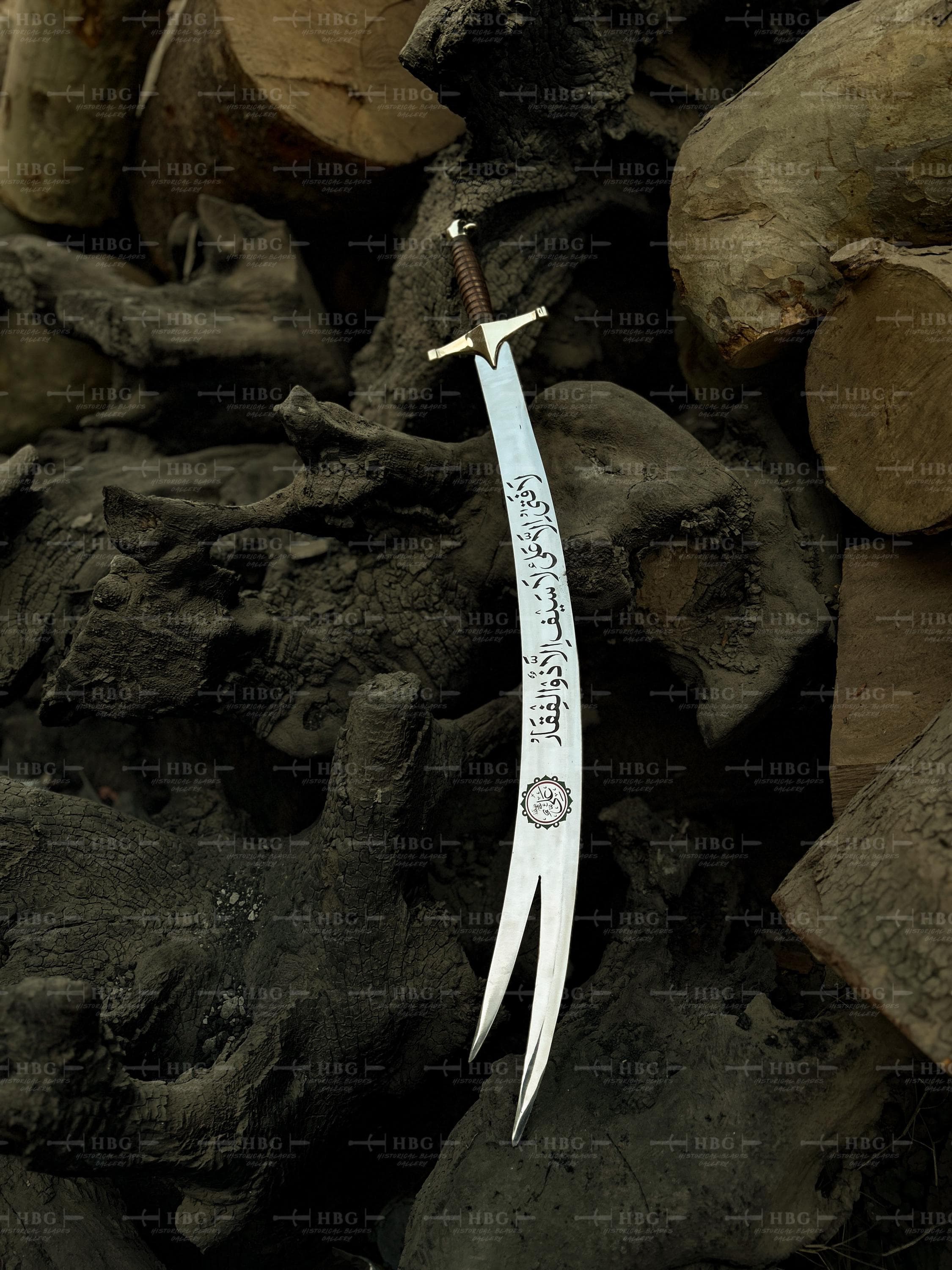 Handmade Zulfiqar Sword Decoration, Islamic Wall Art, 38 Inch Engraved Carbon Steel Sword, Muslim Gift, Personalized Islamic Decor - image 2