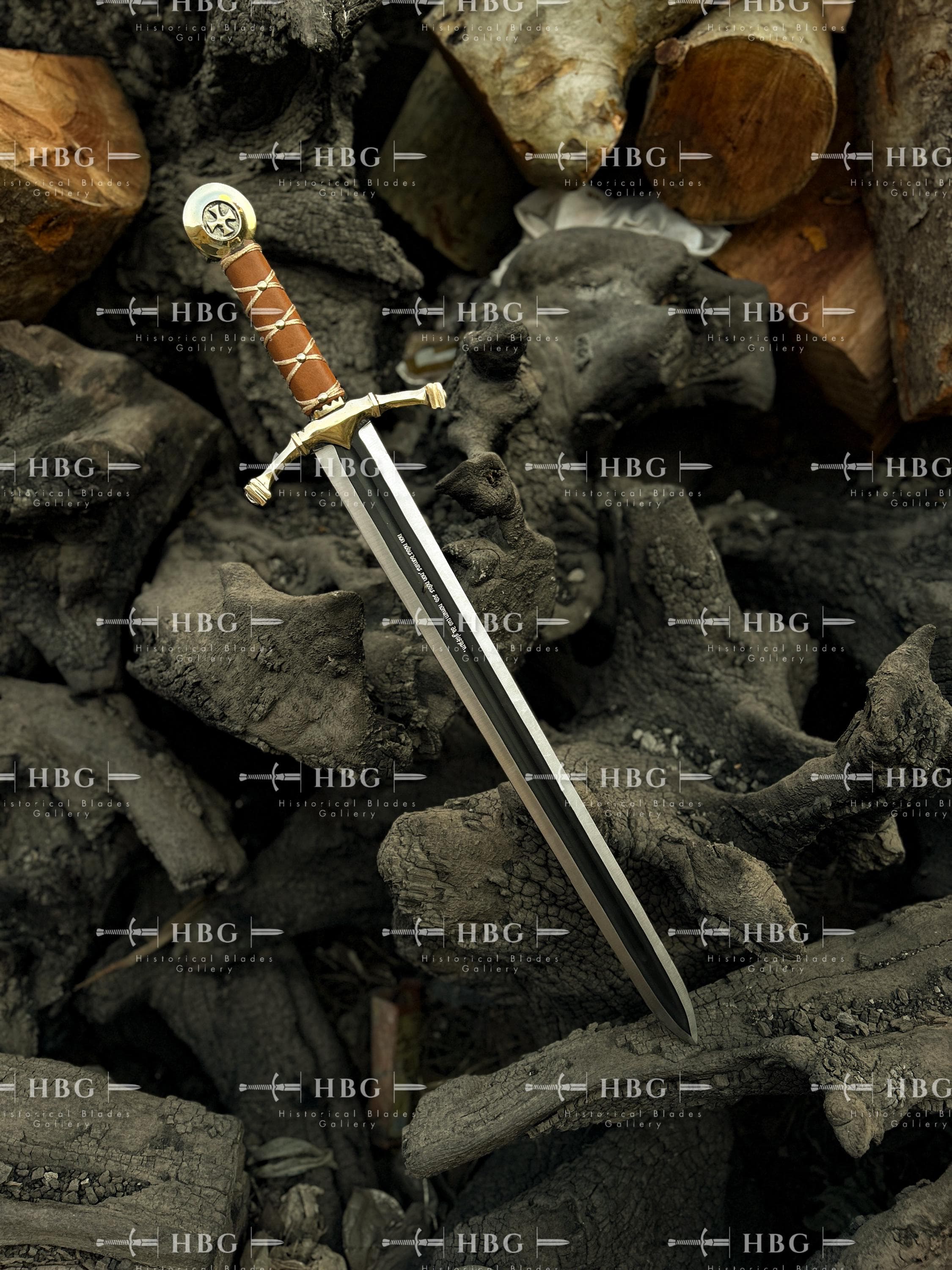 Templar Knight Longsword Replica, 38" Medieval Display, Carbon Steel Blade, Leather Sheath - image 4