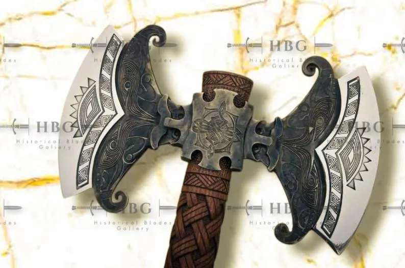Double Head Viking Axe, Handcrafted Norse Axe, 38in Carbon Steel Display Axe with Sheath - image 3