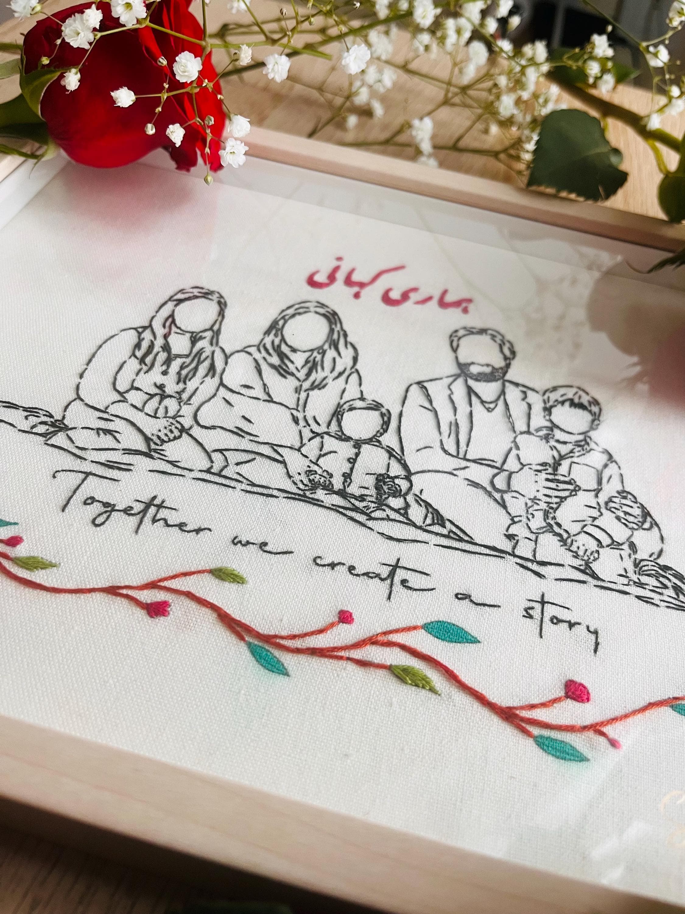 Personalized family portrait Anniversary Gift For wife For Husband Hand Embroidery Portrait of couple wedding gift personalized embroidery - image 3