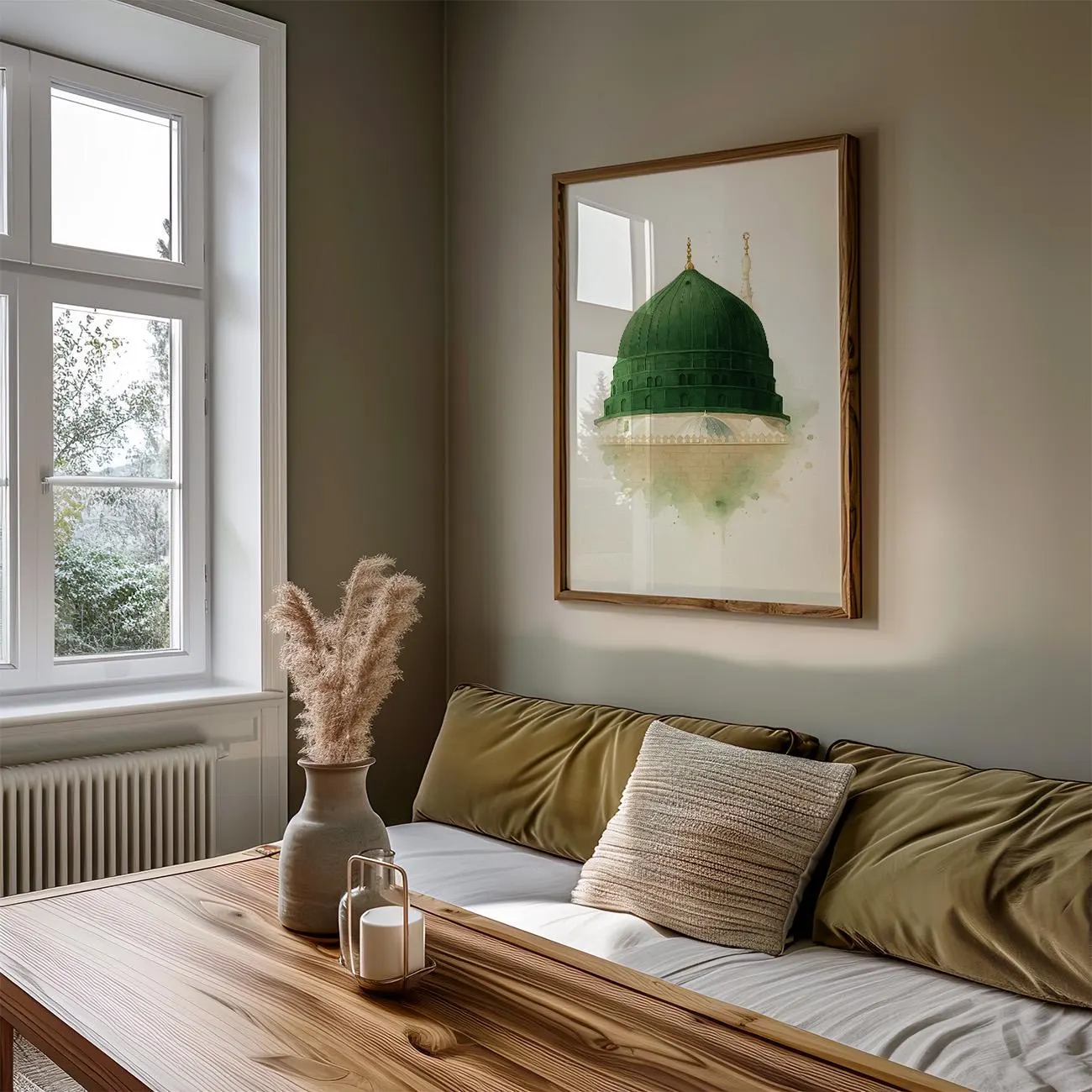 Green Dome Watercolor Islamic Wall Art | Minimalist Masjid An-Nabawi Print | Madinah Muslim Digital Download for Ramadan or Eid Gift - image 5