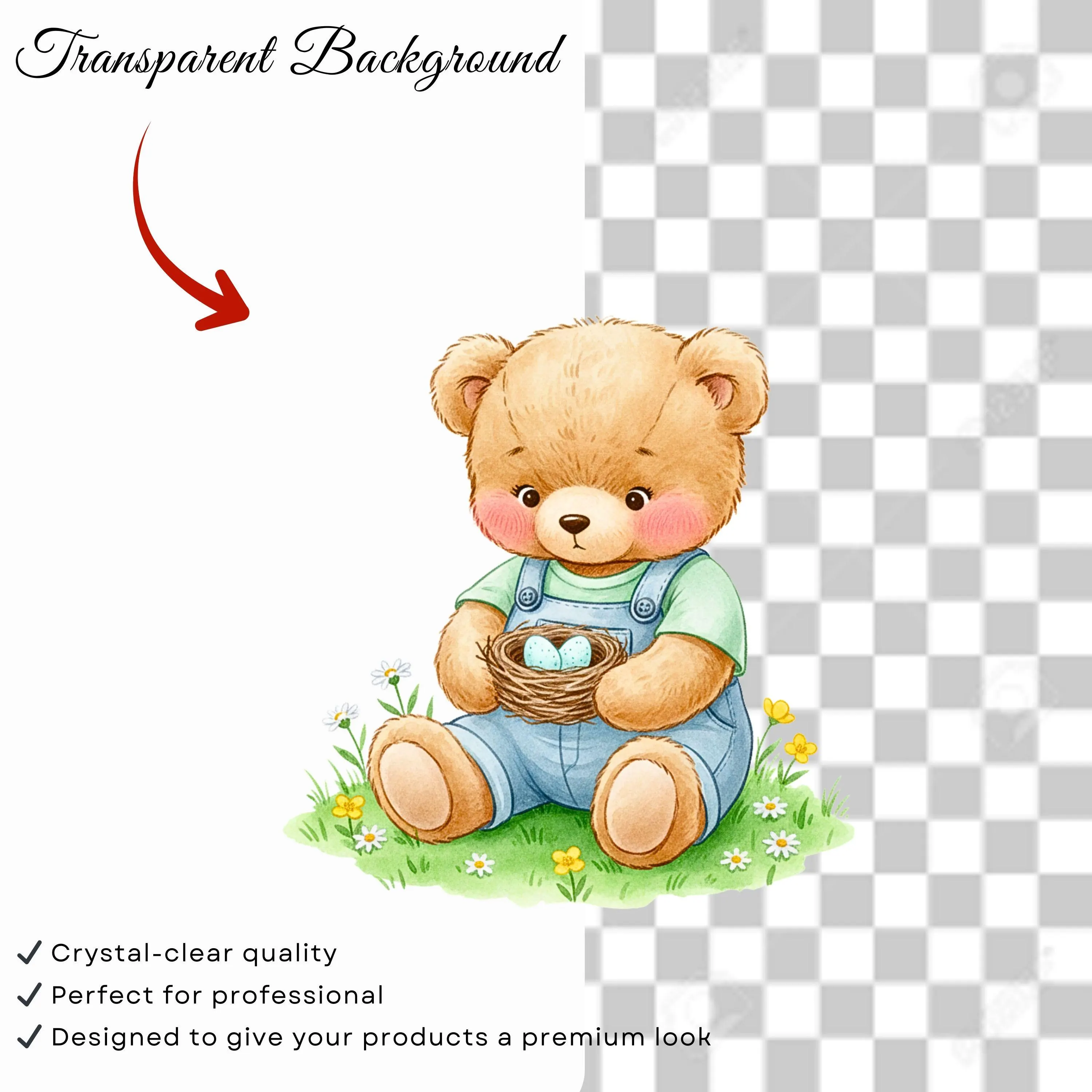 15 Watercolor Spring Teddy Clipart, Cute Teddy Bear PNG, Spring Animal Clipart, Seasonal Clipart, Scrapbook, Junk Journal, Digital Download - image 3