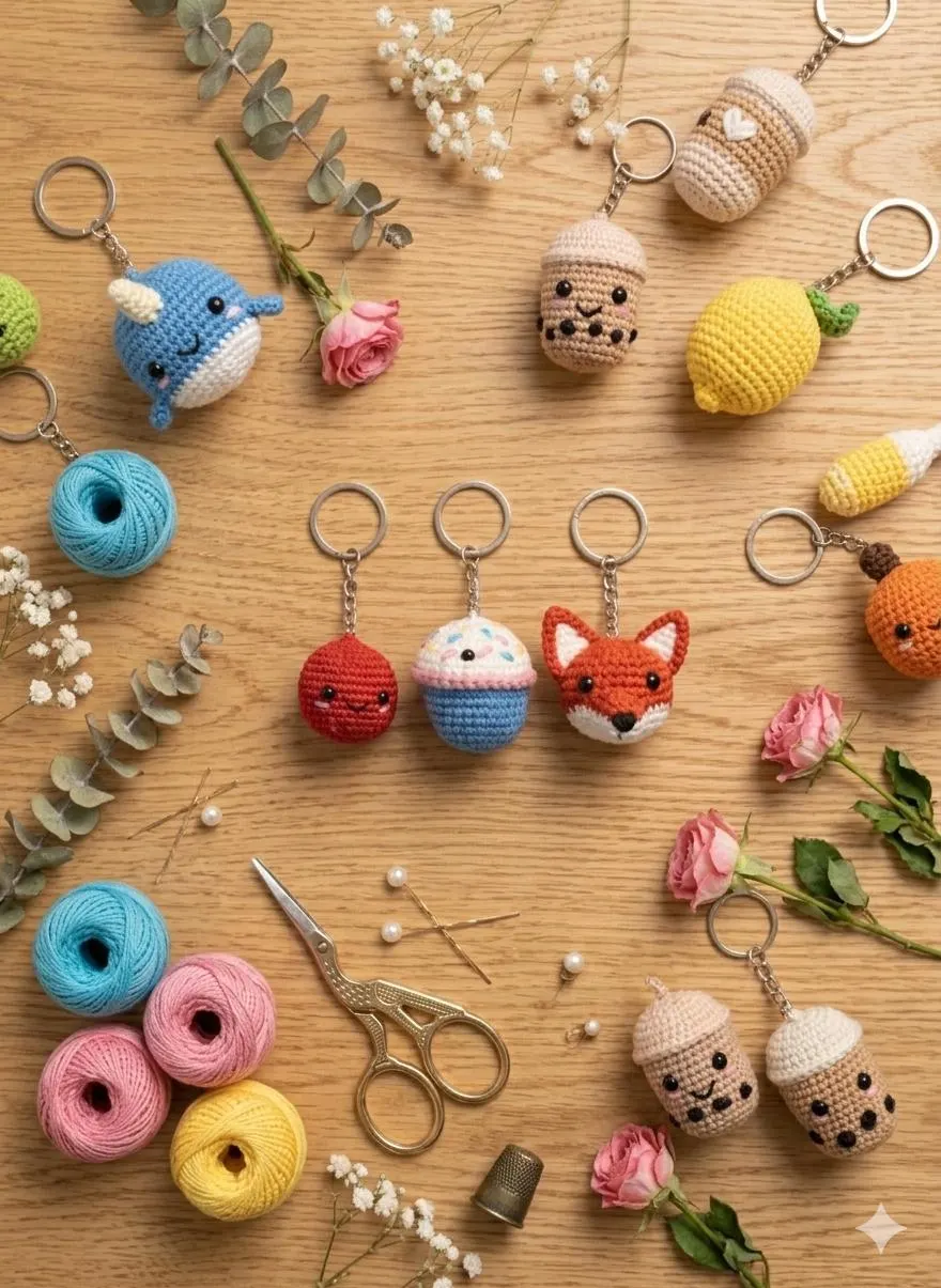 16 Crochet Keychain Patterns Bundle | Amigurumi Mini Charms PDF (Digital Download) - image 5