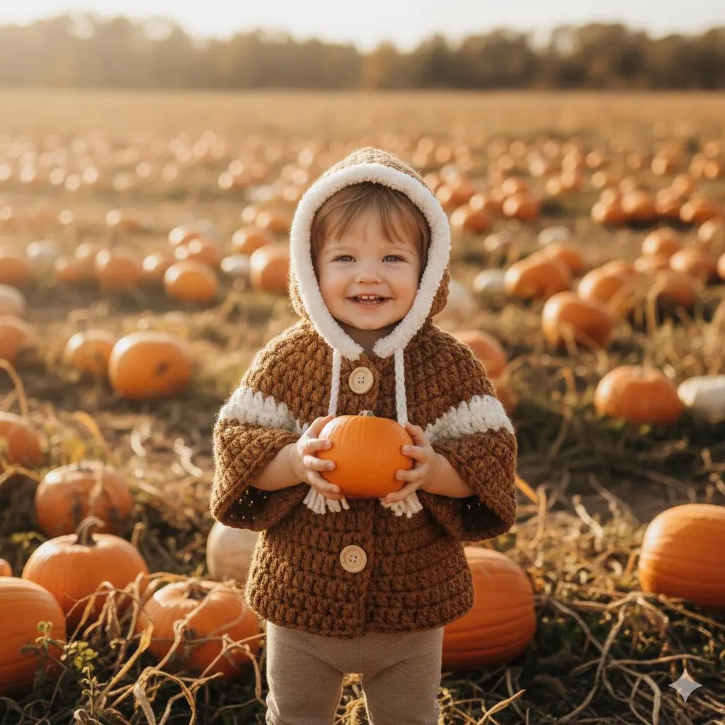 Woodland Snuggle Hooded Baby Poncho Crochet Pattern (PDF), Toddler Cape 12-18 Months - image 2