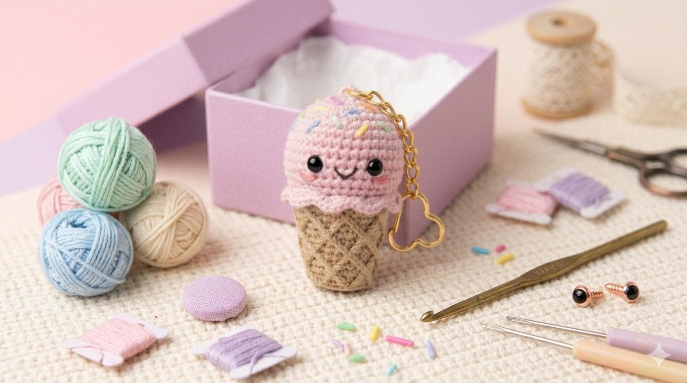 Kawaii Ice Cream Cone Crochet Pattern | Beginner Amigurumi Keychain PDF - image 4