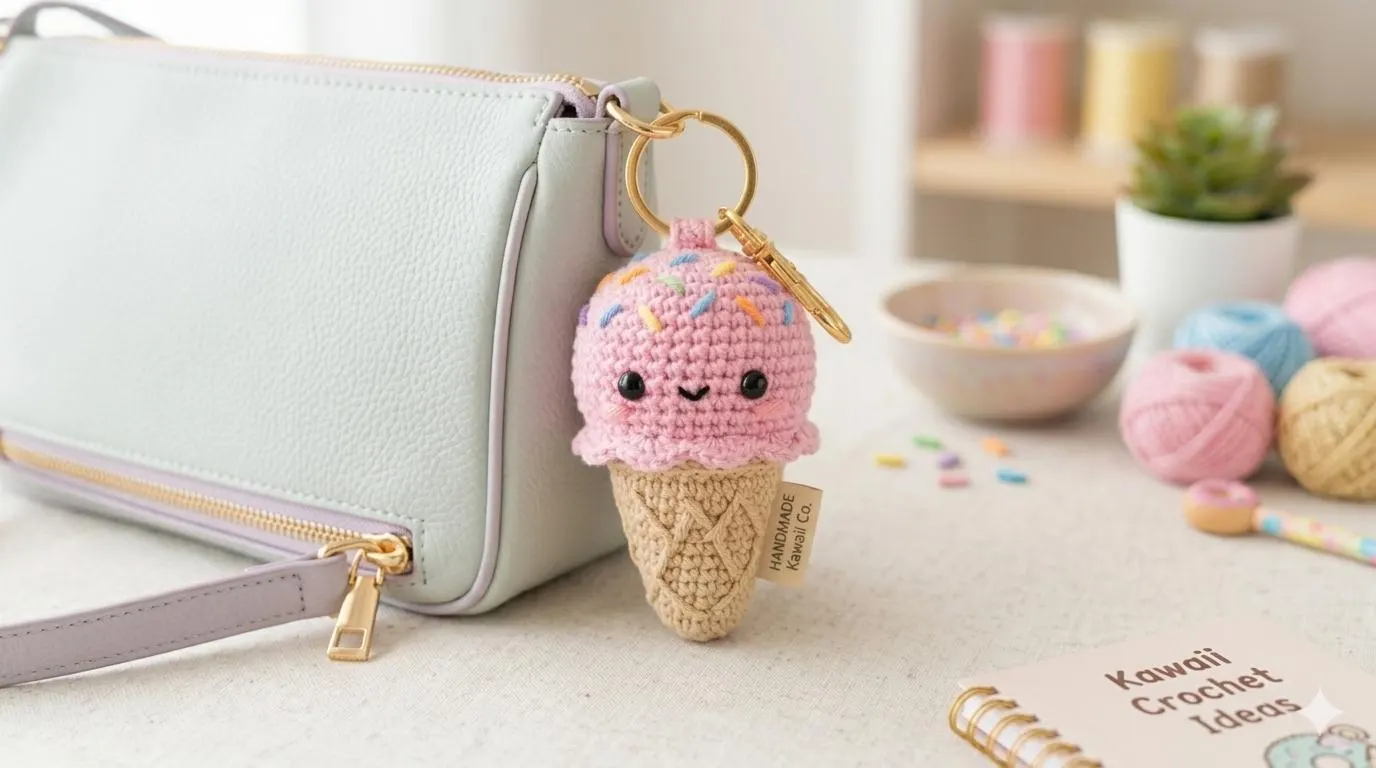Kawaii Ice Cream Cone Crochet Pattern | Beginner Amigurumi Keychain PDF - image 3