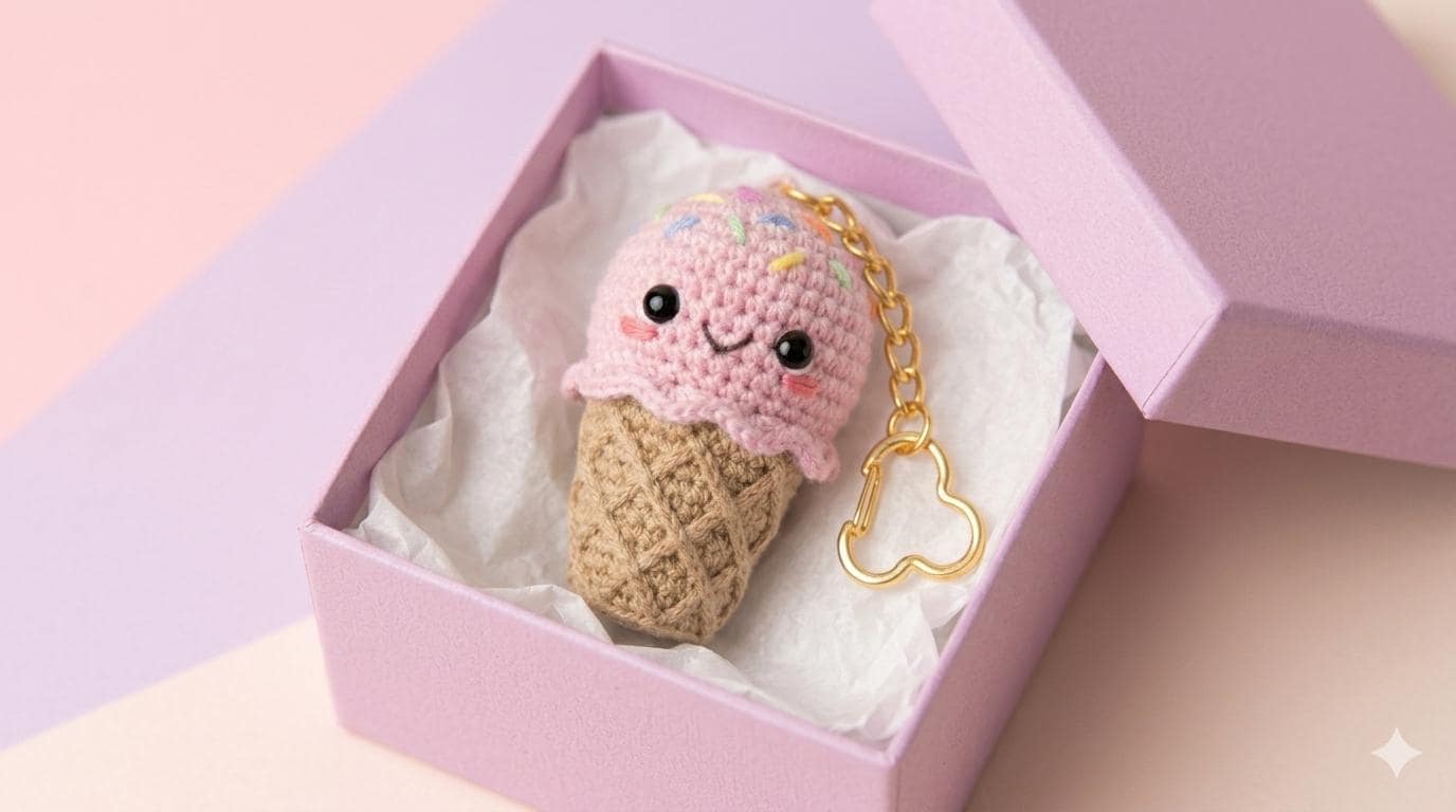 Kawaii Ice Cream Cone Crochet Pattern | Beginner Amigurumi Keychain PDF - image 5