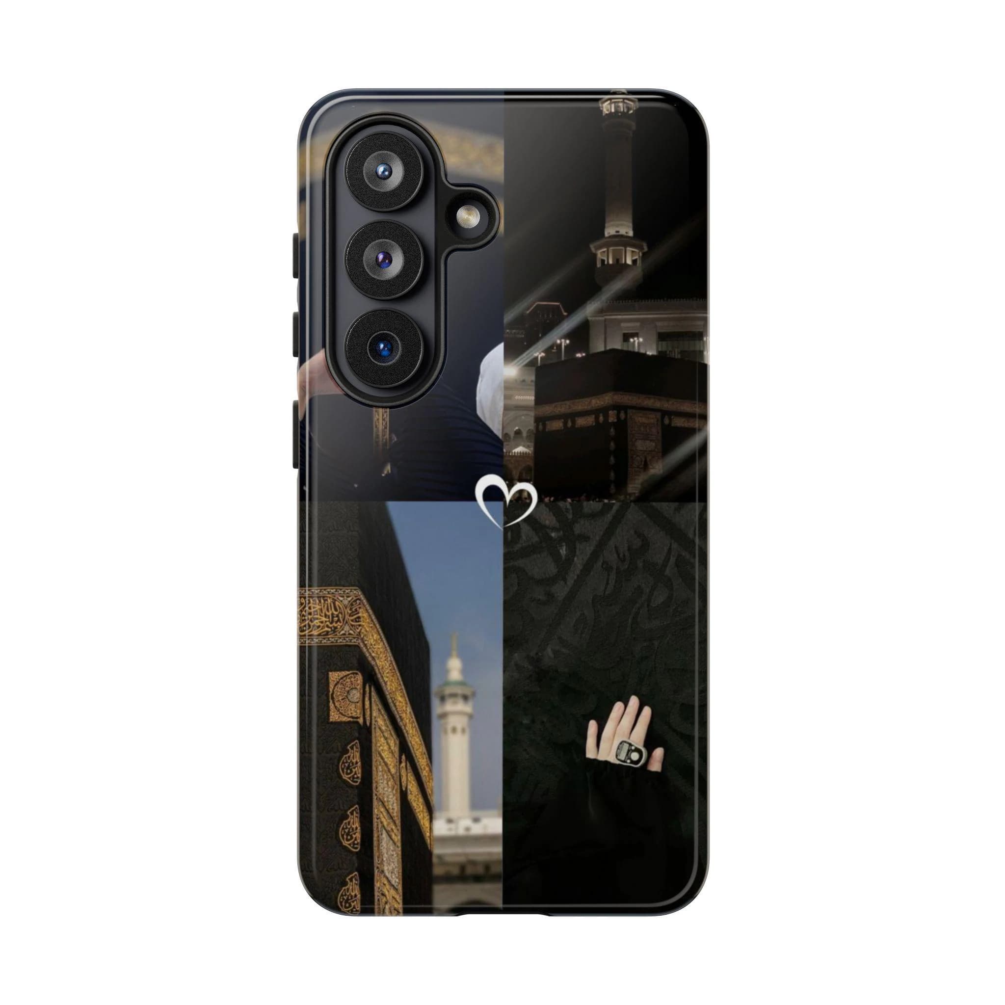 Mecca Kaaba Photo Grid Phone Case | Dark Islamic Aesthetic Tough Case for iPhone & Samsung | Hajj Umrah Muslim Gift | Black Gold - image 3