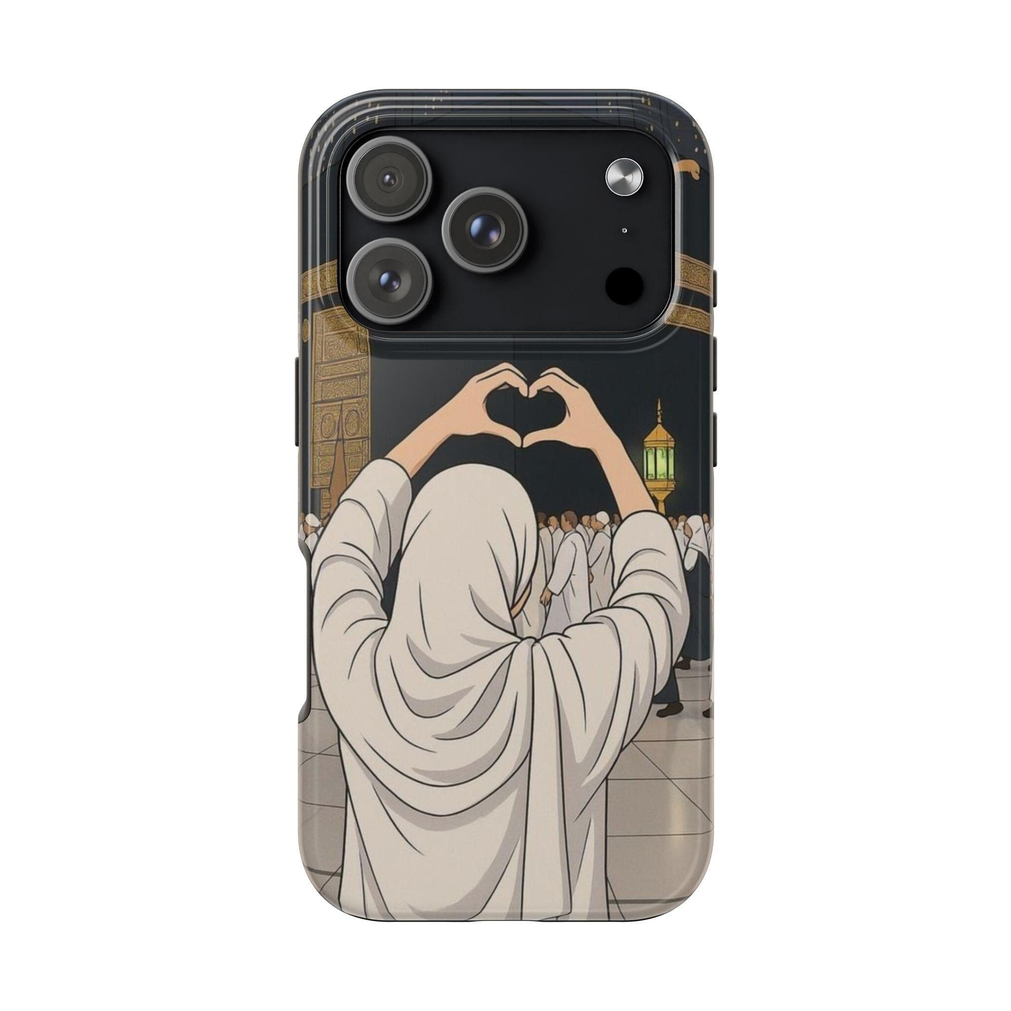 Love Kaaba Illustration Phone Case | Hijabi Heart Gesture Tough Case for iPhone & Samsung | Muslim Gift | Mecca Anime Art Case - image 5