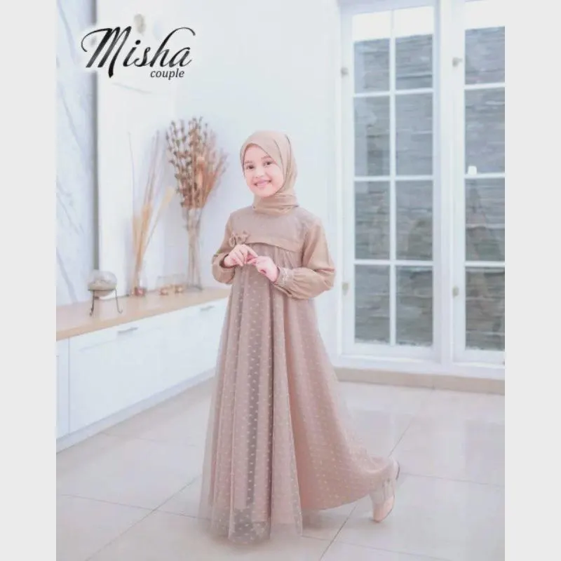 Misha Girls Black Maxi Dress – Shakila Fabric, Tulle Dot Accents, Elegant Party Abaya - image 3