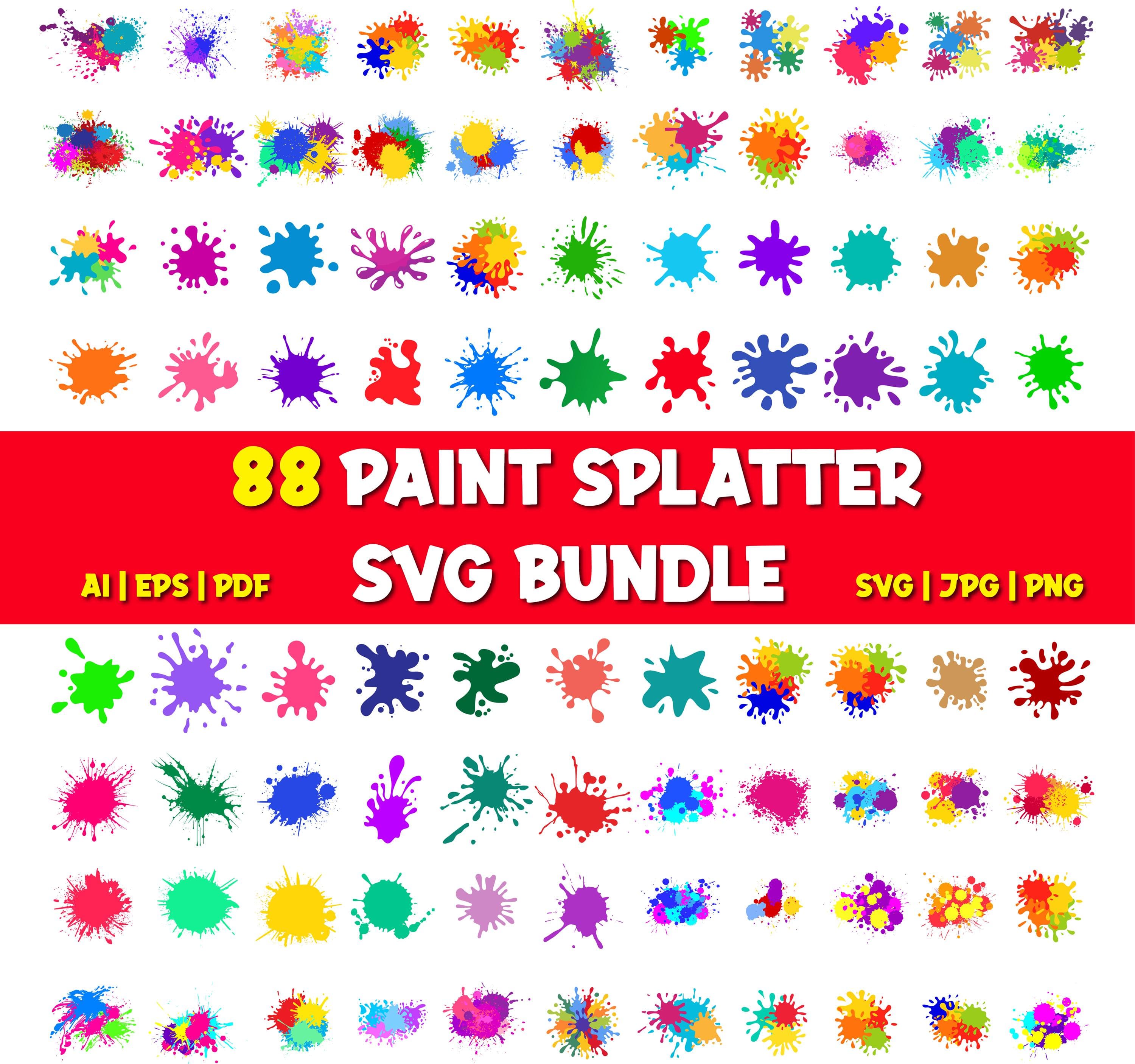 88 Paint Splatter SVG Clipart Bundle: Colorful Ink Splashes (PNG, SVG)