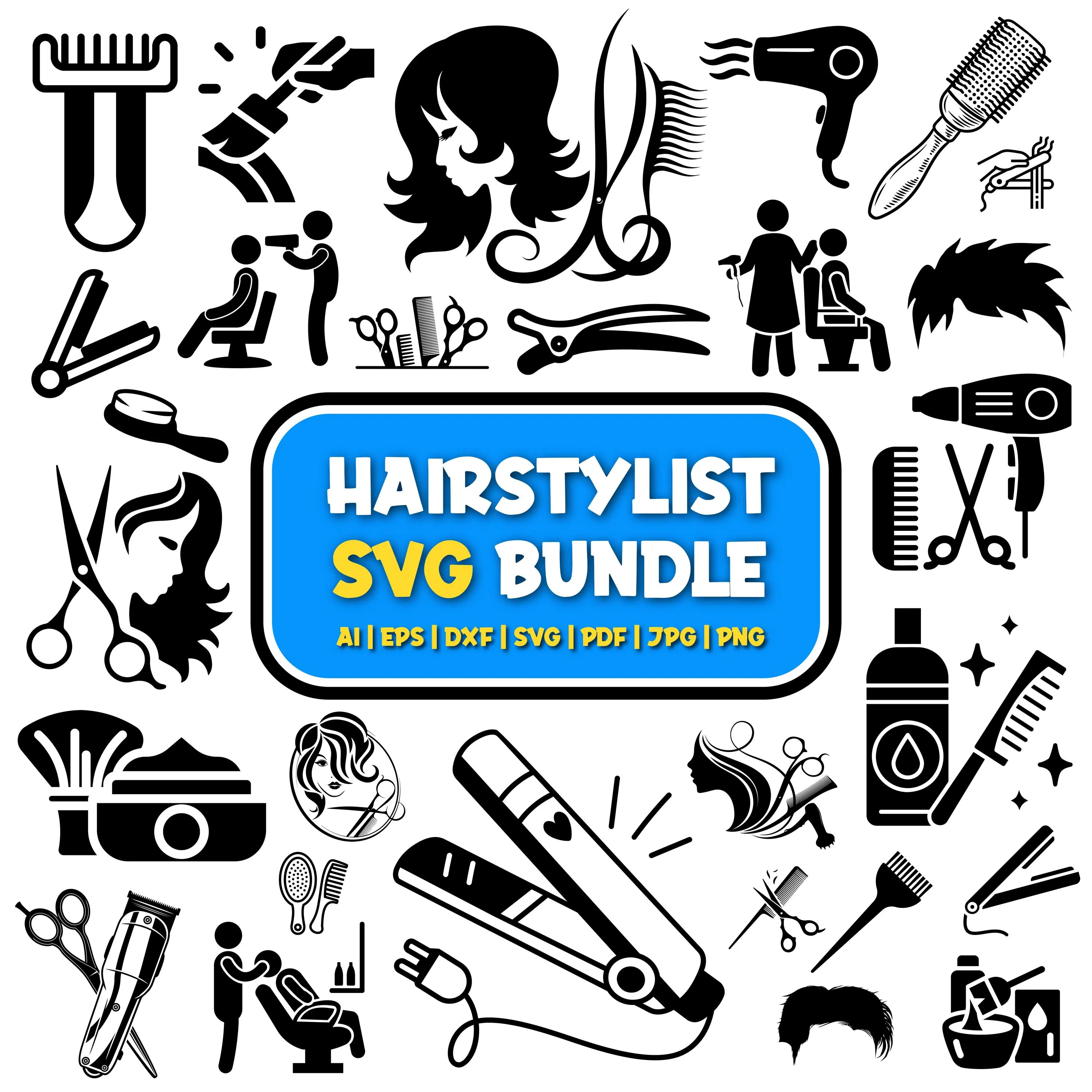 Hairstylist SVG Bundle | Salon Equipment Clipart | Cutting Machine Files | Stylist Elements Bundle