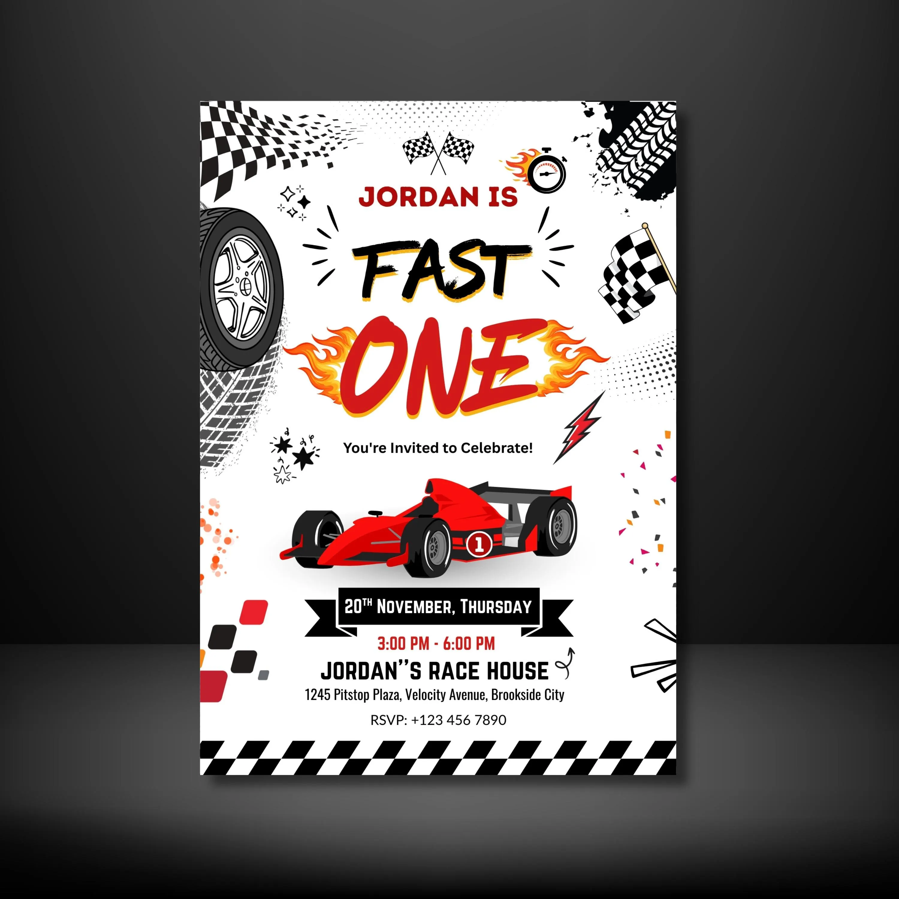 Fast One Race Car Birthday Invitation | Editable Canva Template | First Birthday Invite - image 5