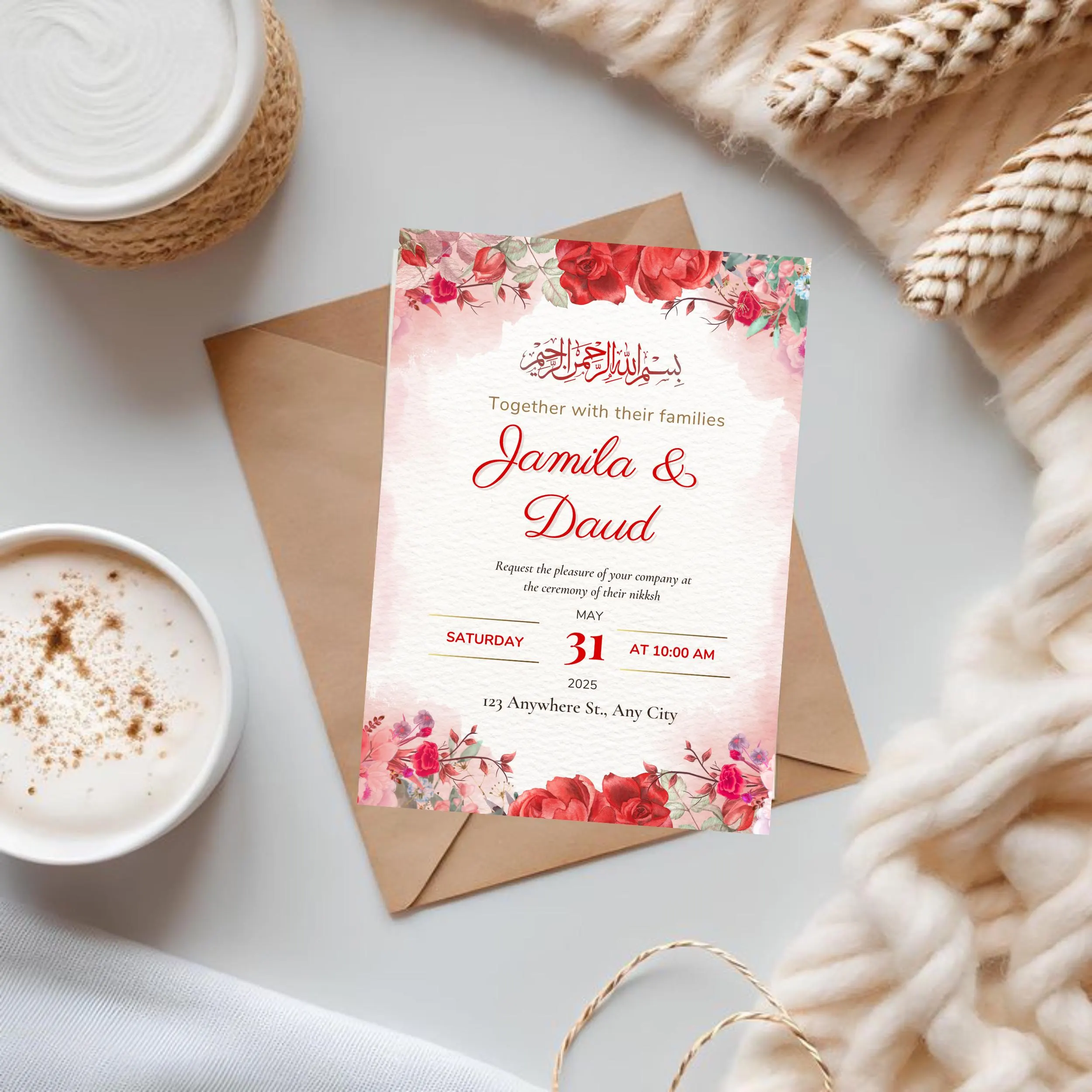 Floral Nikkah Invitation Template: Elegant Muslim Wedding (Canva Editable Digital Download) - image 5