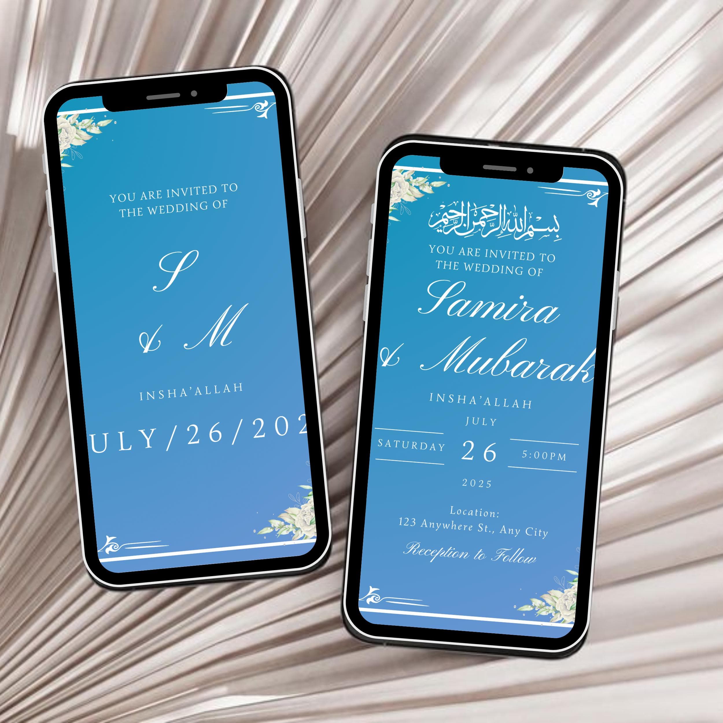 Floral Nikkah Invitation Template: Elegant Blue & White (Digital) - image 5