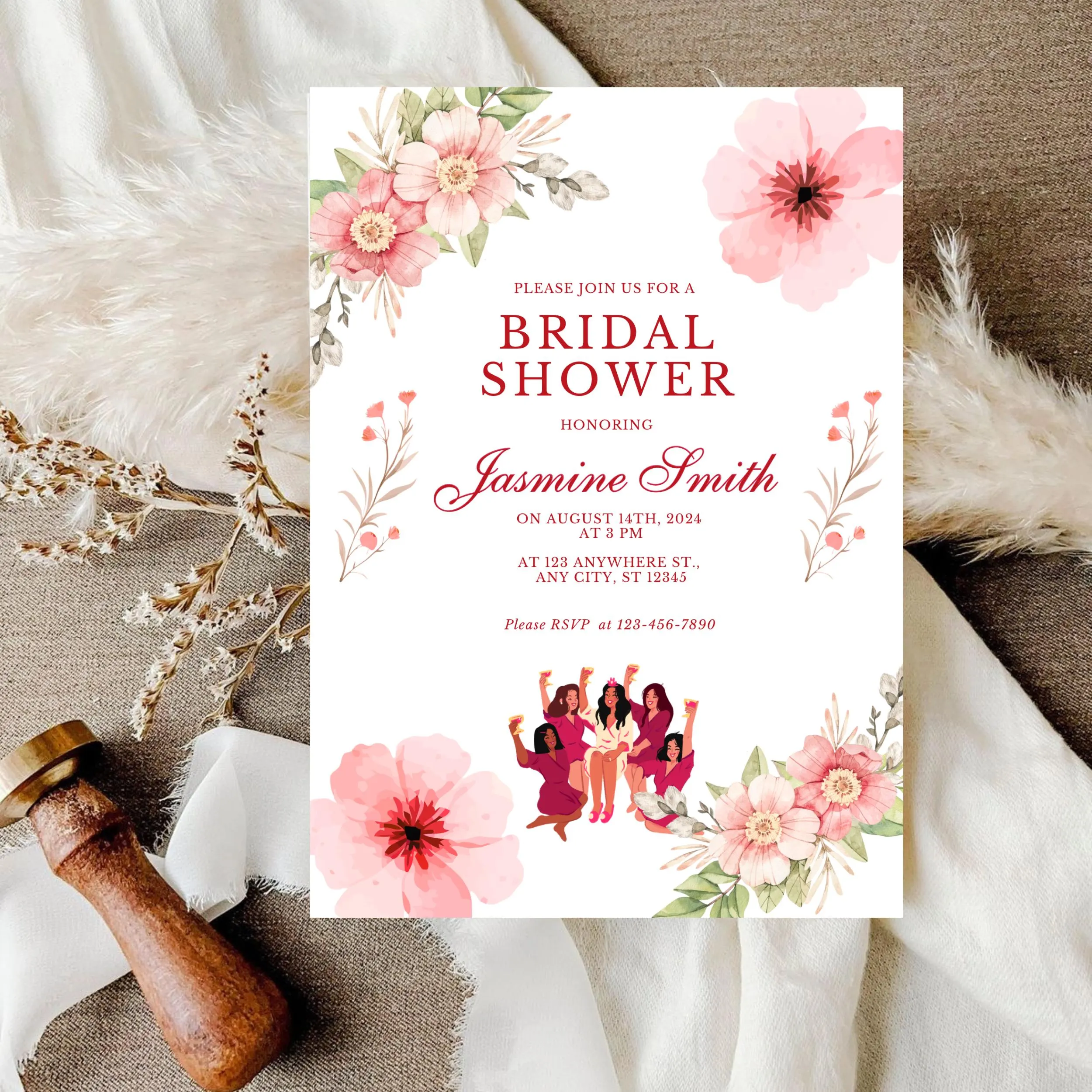 Pink Rose Bridal Shower Invitation: Editable Invitation (Digital Download, Canva Template) - image 4