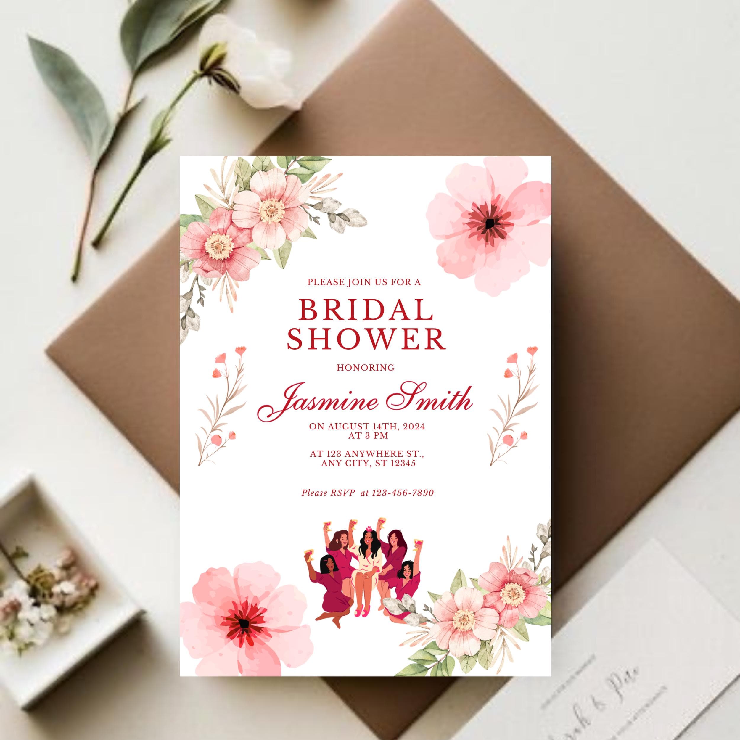 Pink Rose Bridal Shower Invitation: Editable Invitation (Digital Download, Canva Template) - image 3