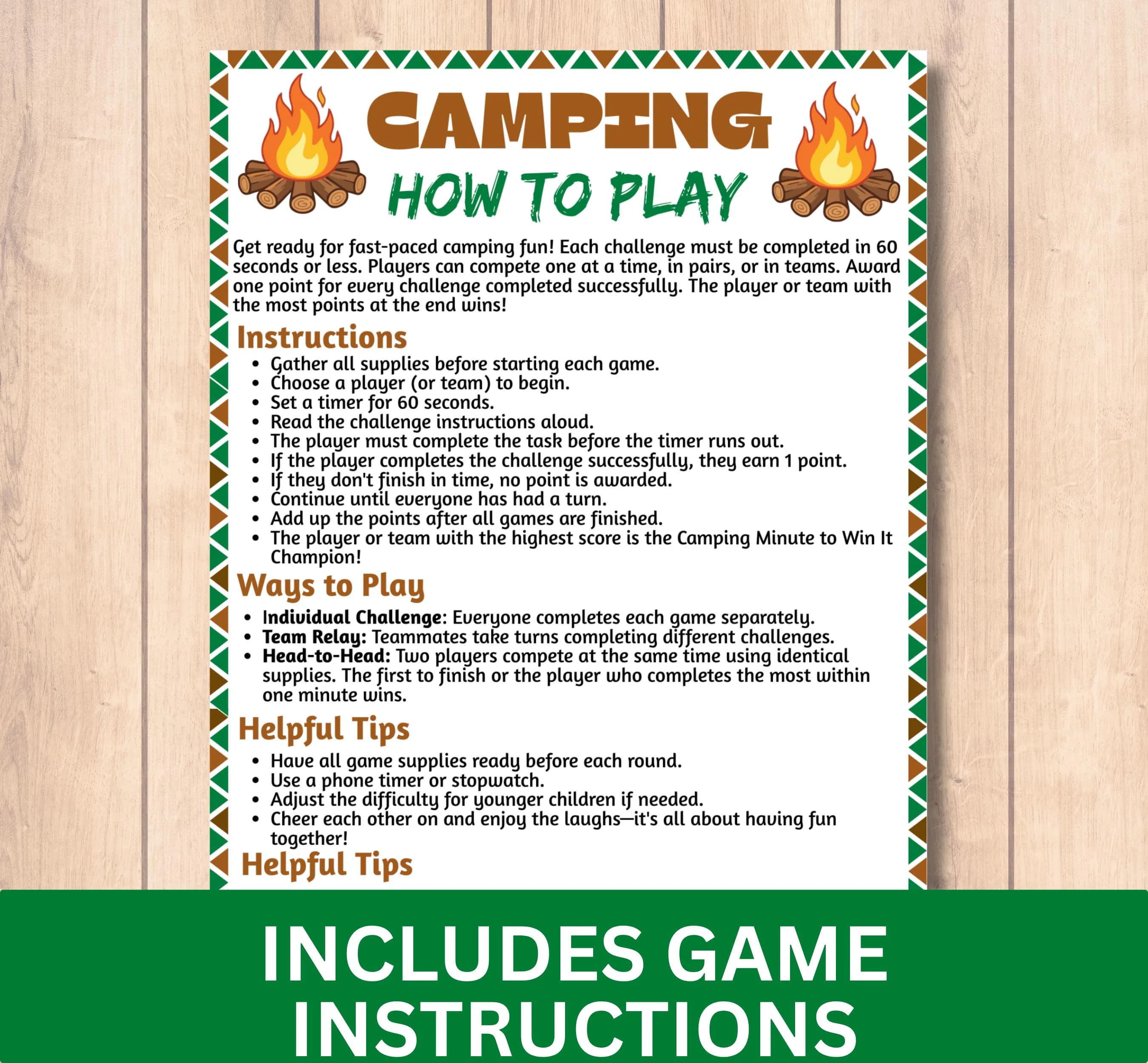 Camping Minute to Win It Games Printable | Camp Party Games | Family Reunion Activities | Kids & Adults Camping PDF Bundle - image 5