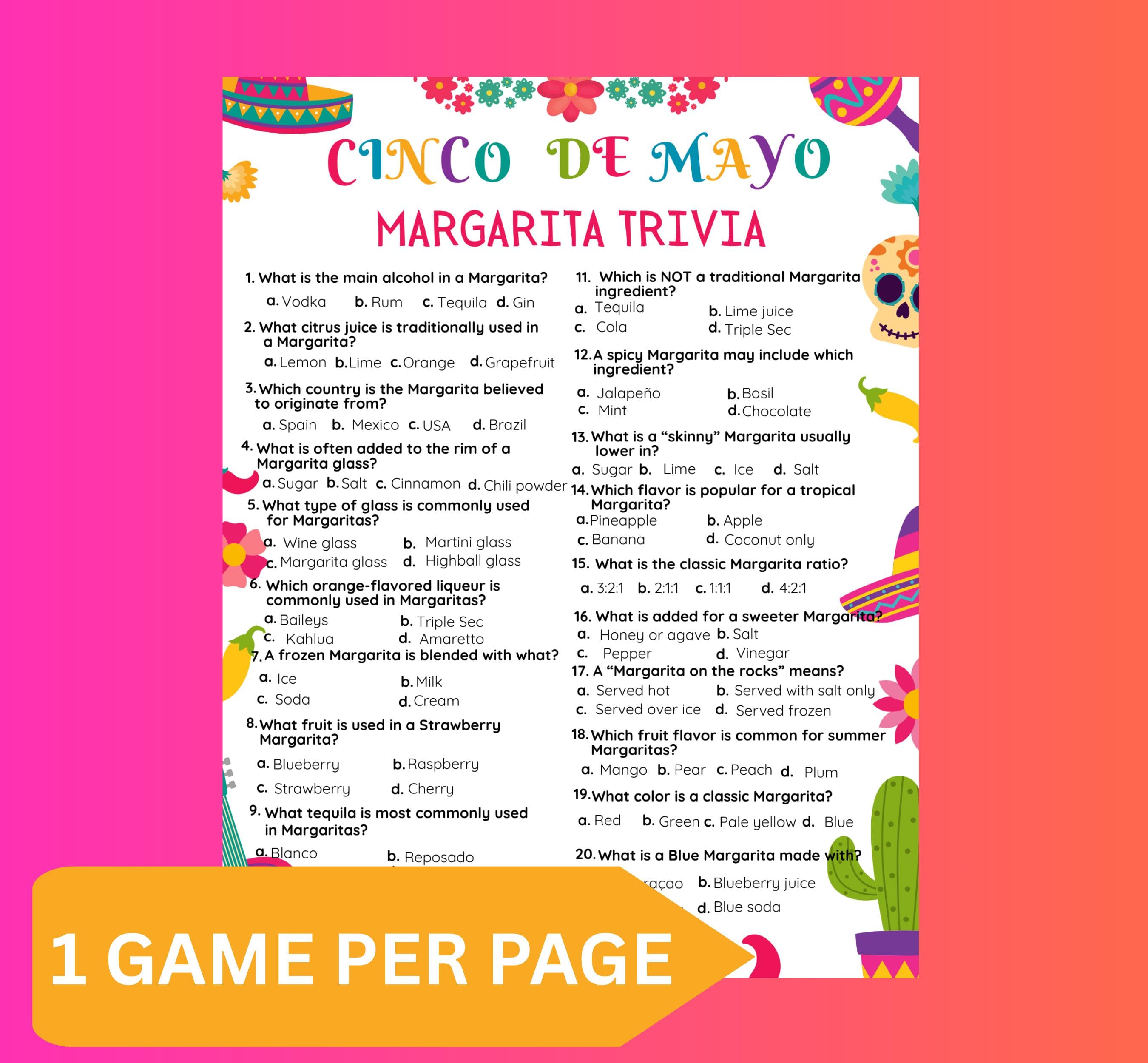 Cinco de Mayo Margarita Trivia Game Printable | Fiesta Party Quiz | Mexican Drink Trivia | Classroom & Party Activity - image 4