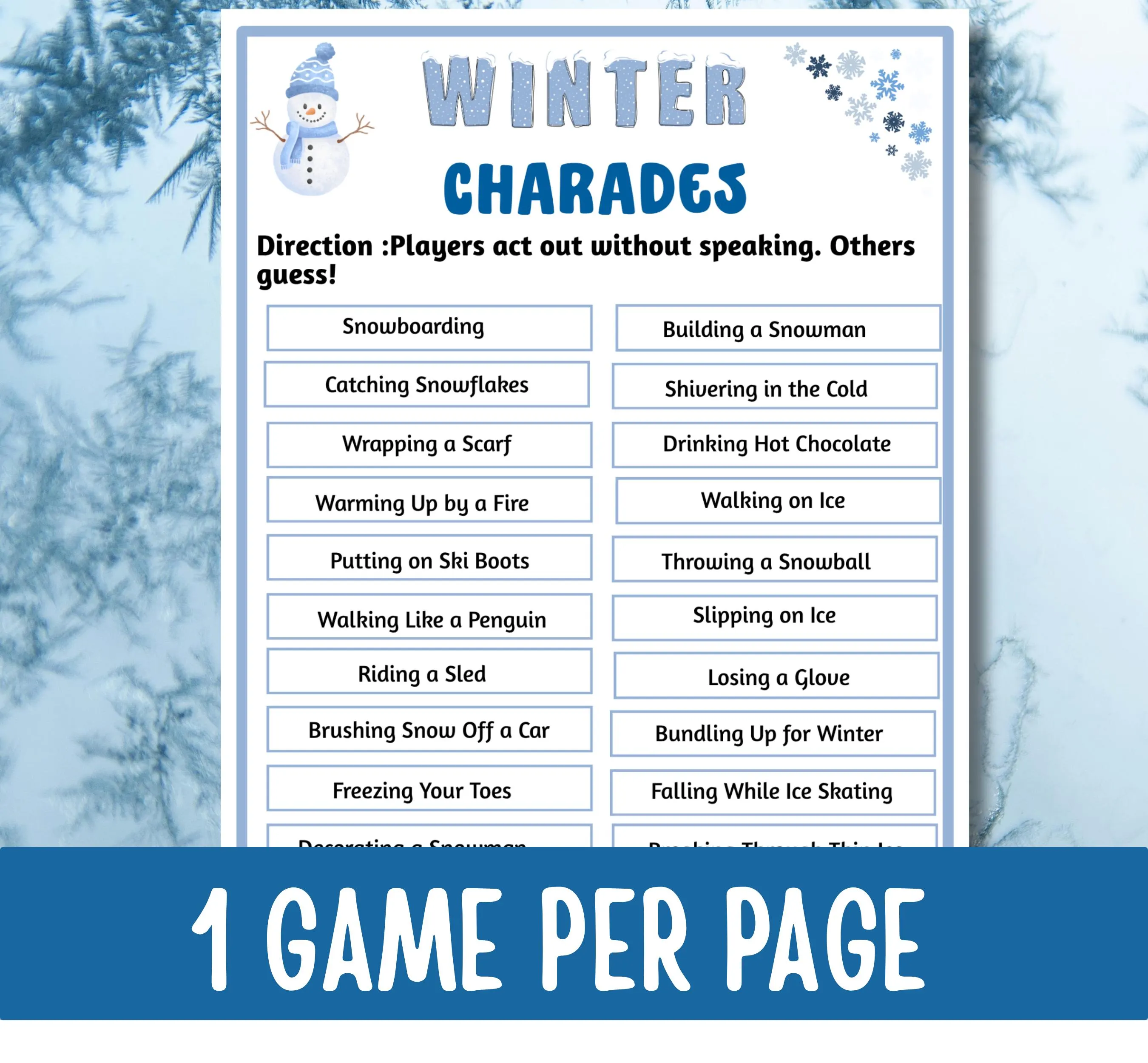 Winter Charades Game Printable, Christmas Party Game, Holiday Family Game, Winter Party Activity, Holiday Icebreaker, Group Game - image 3