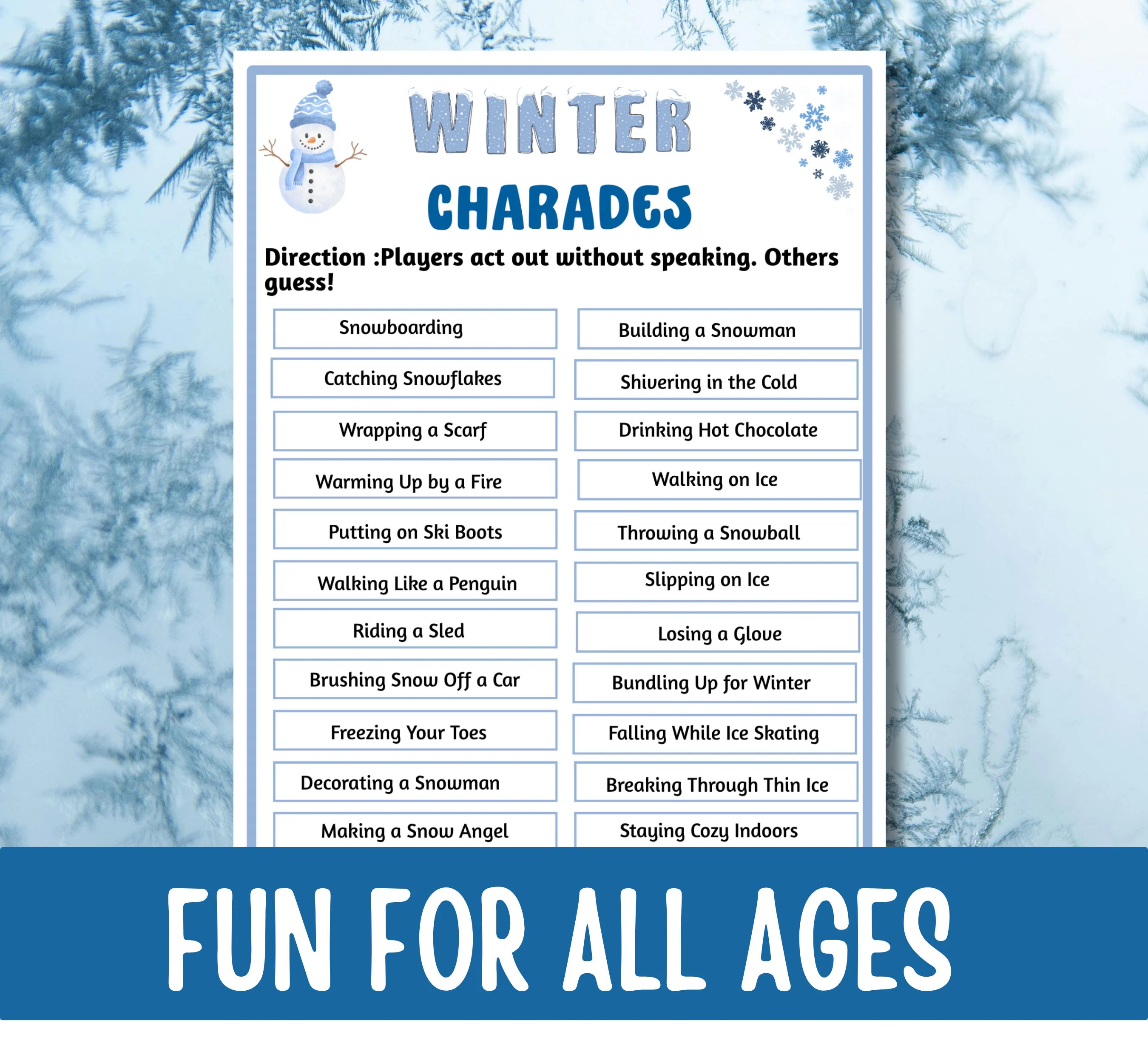 Winter Charades Game Printable, Christmas Party Game, Holiday Family Game, Winter Party Activity, Holiday Icebreaker, Group Game - image 4