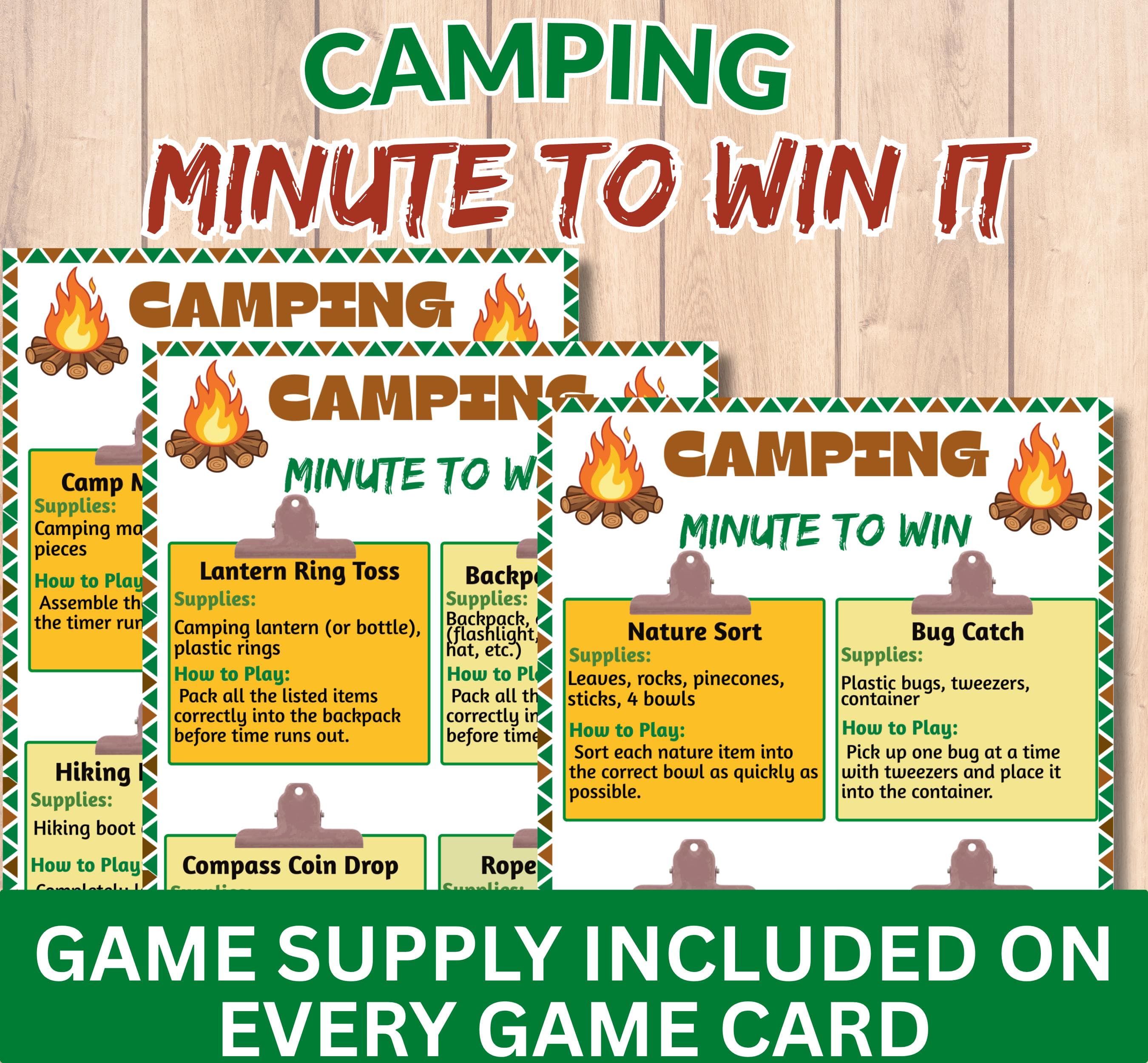 Camping Minute to Win It Games Printable | Camp Party Games | Family Reunion Activities | Kids & Adults Camping PDF Bundle - image 3