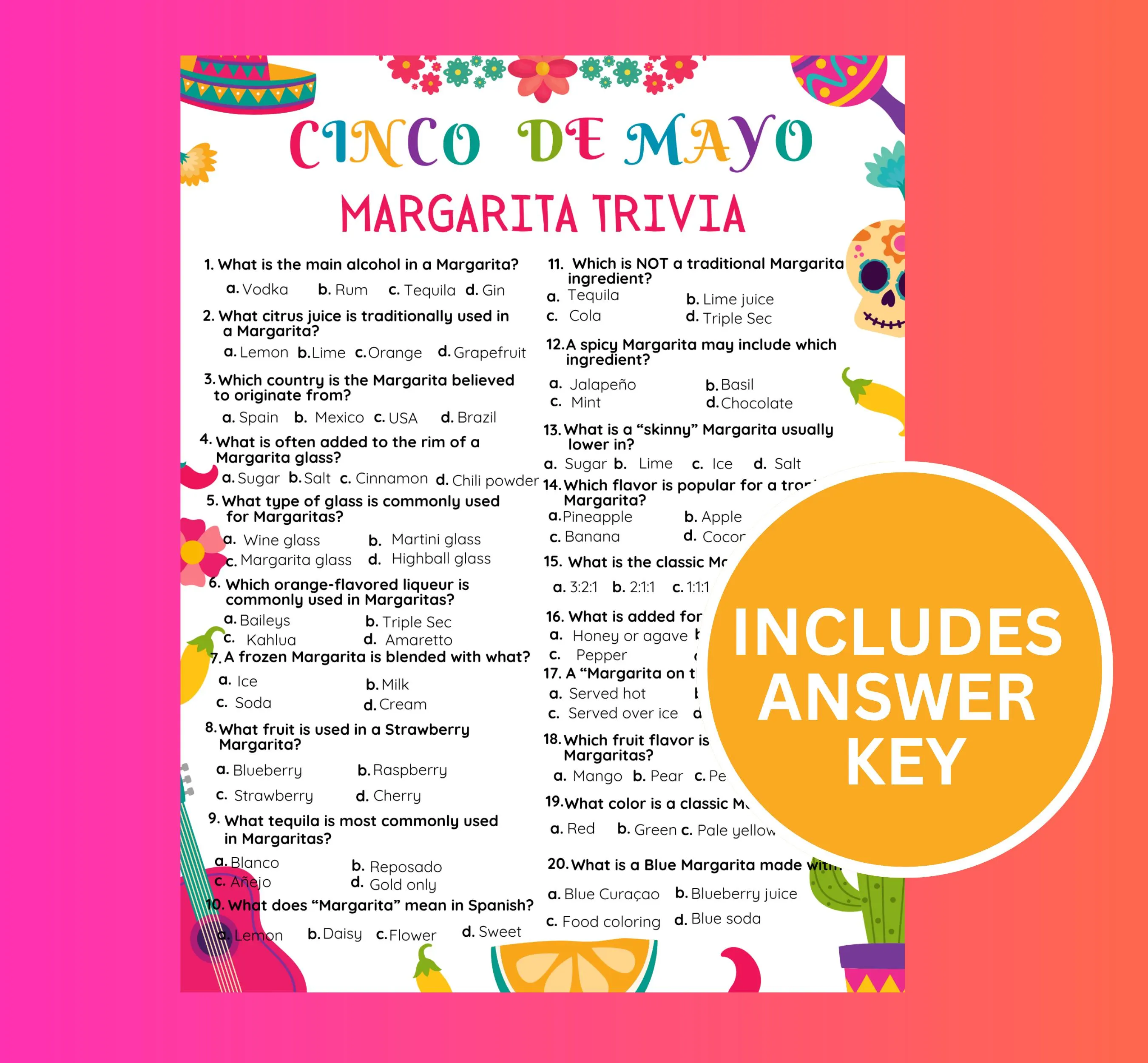 Cinco de Mayo Margarita Trivia Game Printable | Fiesta Party Quiz | Mexican Drink Trivia | Classroom & Party Activity - image 5