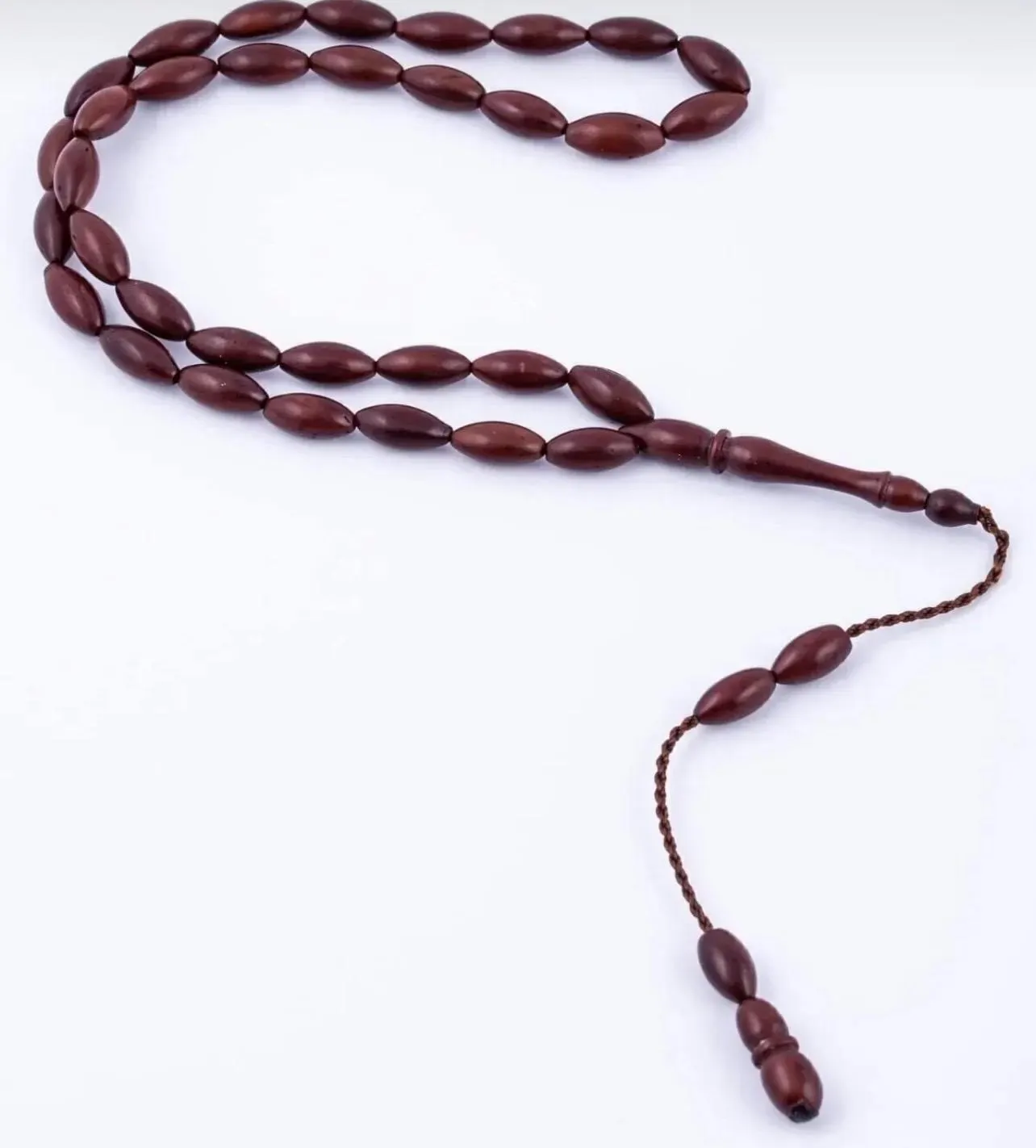Handmade Kuka Wood Prayer Beads: 33-Bead Brown Tasbih Misbaha