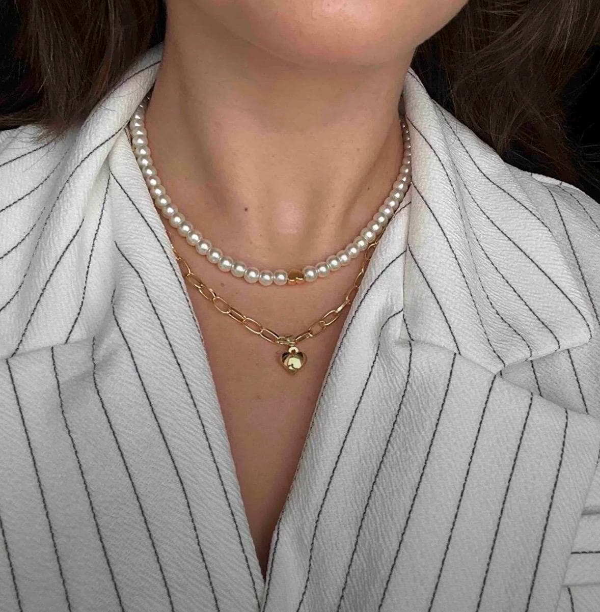 Handmade Pearl & Gold Heart Necklace Set | Layered Choker - image 5