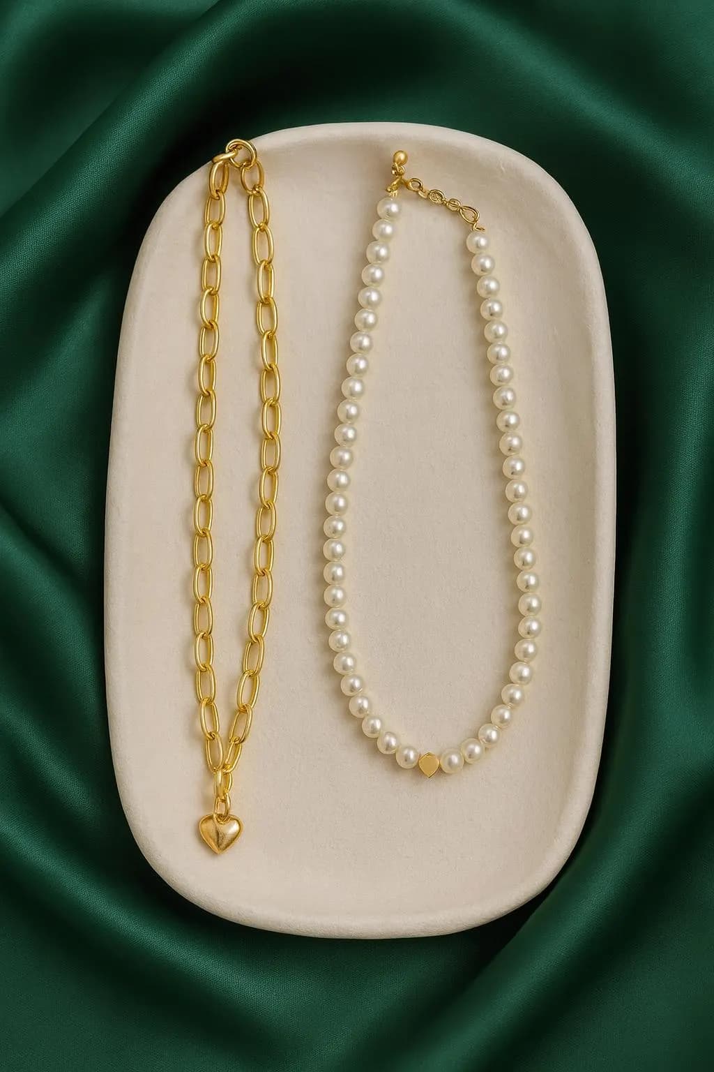 Handmade Pearl & Gold Heart Necklace Set | Layered Choker - image 4