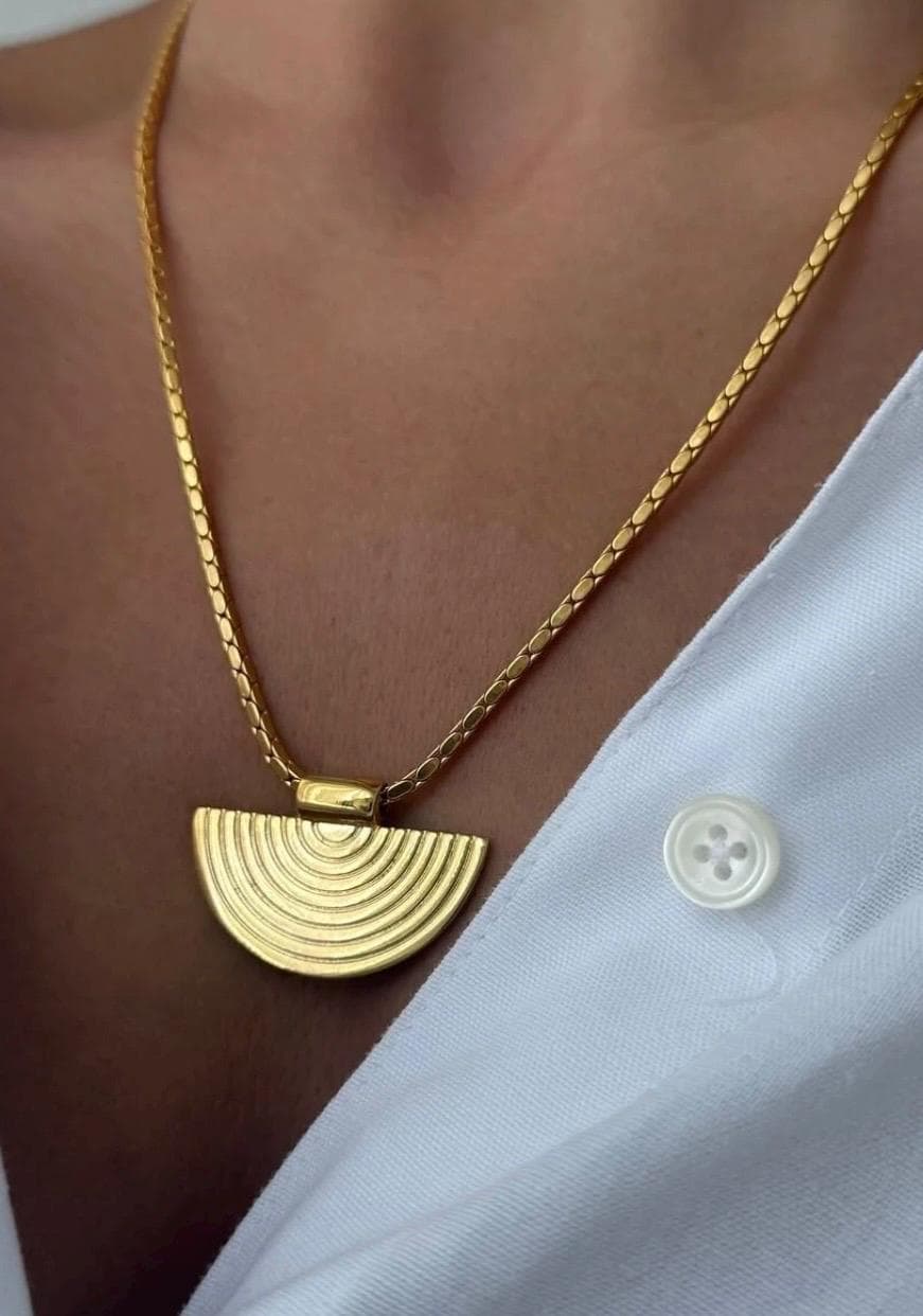 Antique Ra Sun Necklace Gold | Steel Mythological Pendant | Minimal Half Moon Necklace | Unisex Jewelry - image 4
