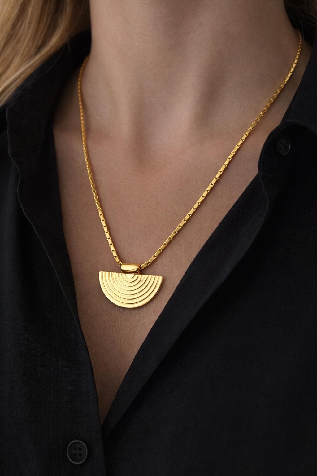 Antique Ra Sun Necklace Gold | Steel Mythological Pendant | Minimal Half Moon Necklace | Unisex Jewelry