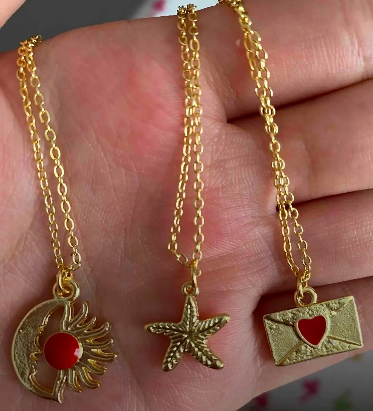 Gold Charm Necklace Set – Sun, Moon, Starfish, Heart Pendants - image 3