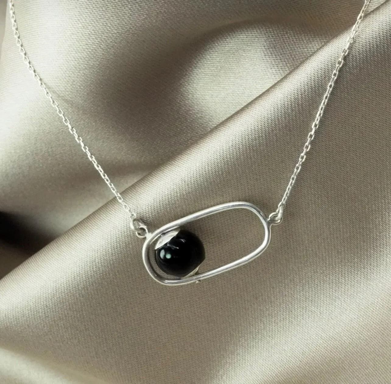 Handmade Sterling Silver Oltu Stone Necklace: Elegant Minimalist Pendant - image 3