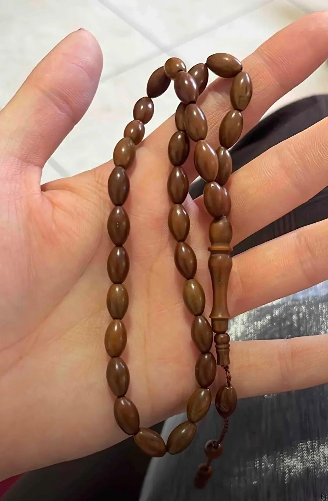 Handmade Kuka Wood Prayer Beads: 33-Bead Brown Tasbih Misbaha - image 3