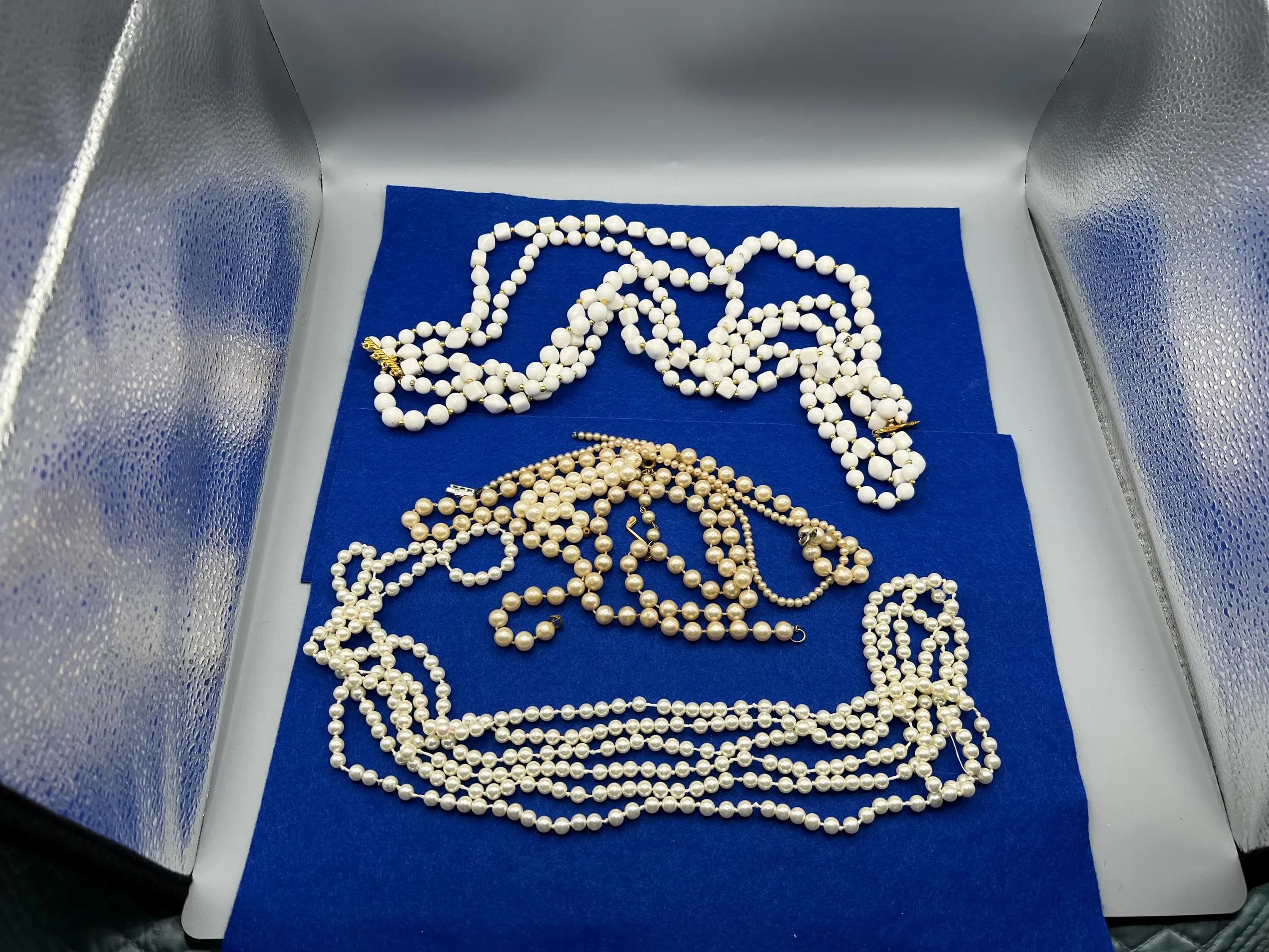 Vintage White Plastic Beads Faux Pearl Necklaces for Jewelry Making