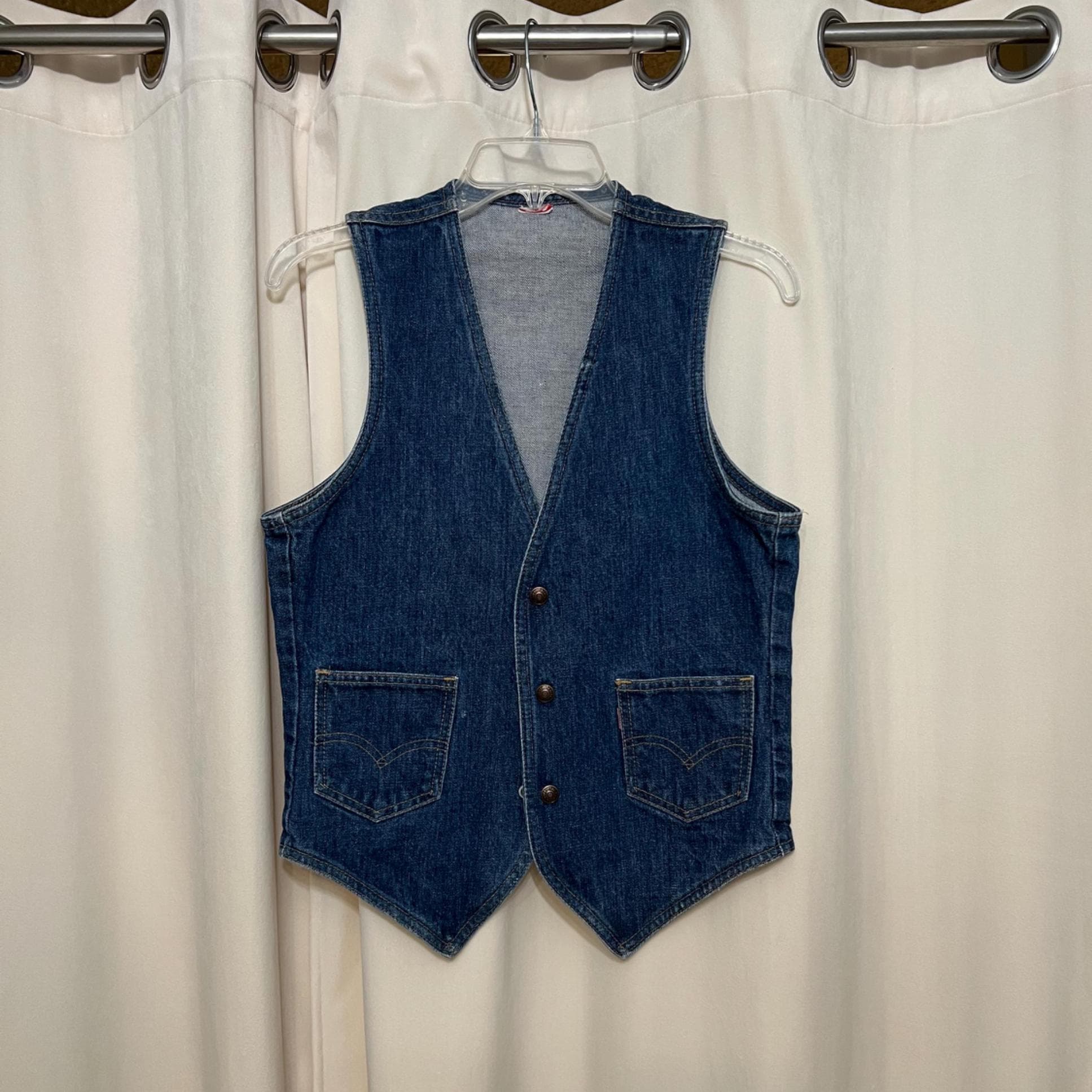 Vintage Levi Straus Blue Denim Women’s Vest: Metal Snaps, Size Small