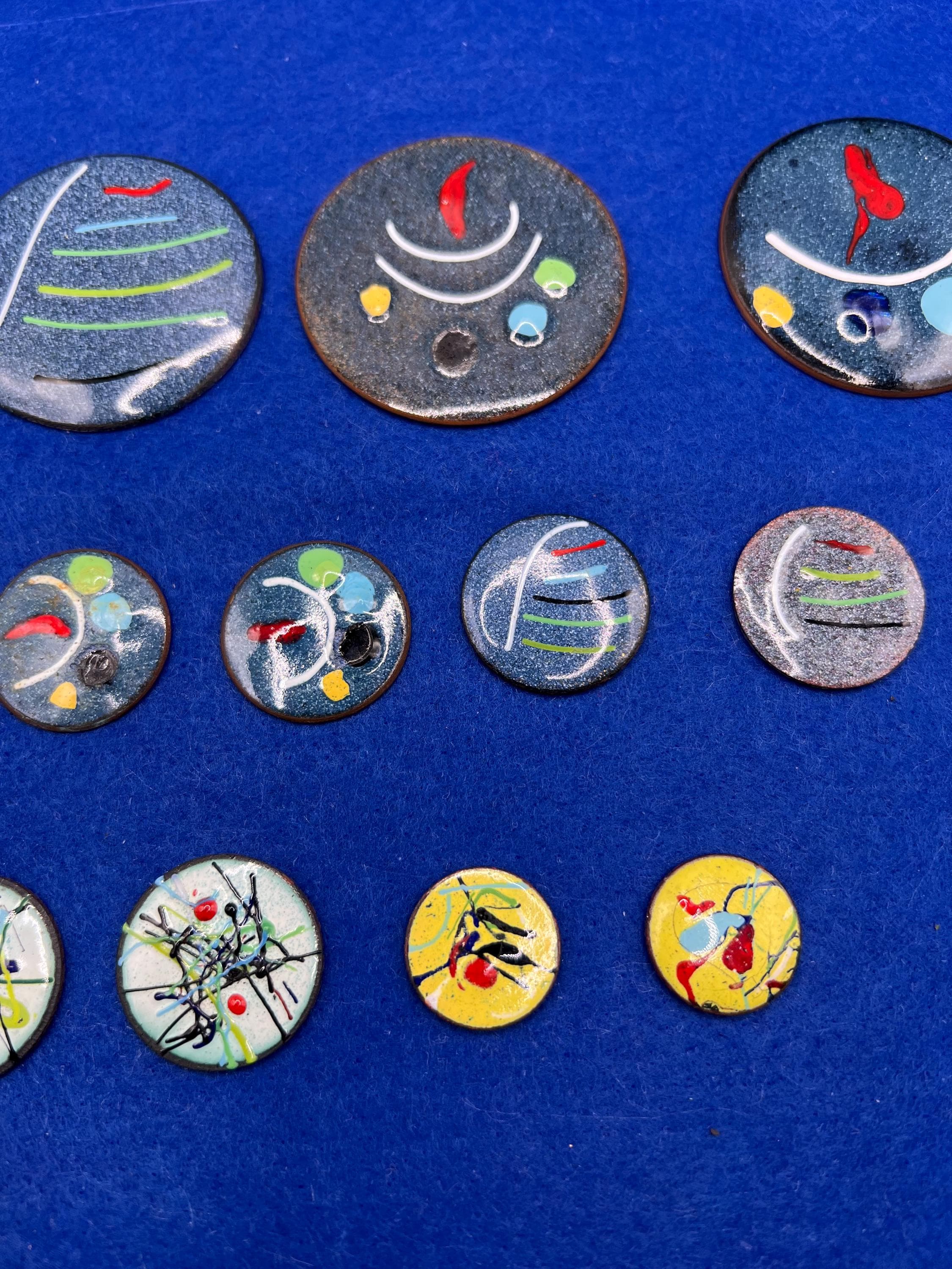 15 Vintage Mid Century Modern Artist Made Enamel Copper Disk: Abstract Painting Design - image 4