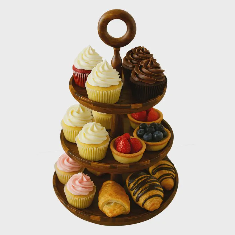 Handmade Sheesham Wood 3-Tier Cupcake Stand - Ideal for Birthdays, Weddings & Rustic Kitchen Decor Gifts for Bakers - image 3