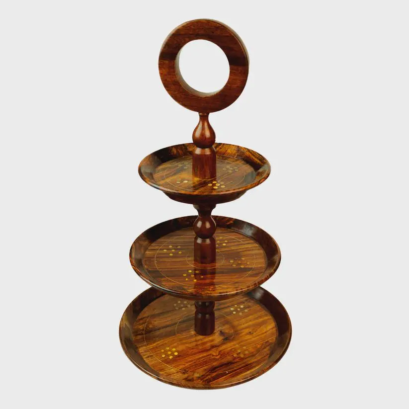 Handmade Sheesham Wood 3-Tier Cupcake Stand - Ideal for Birthdays, Weddings & Rustic Kitchen Decor Gifts for Bakers