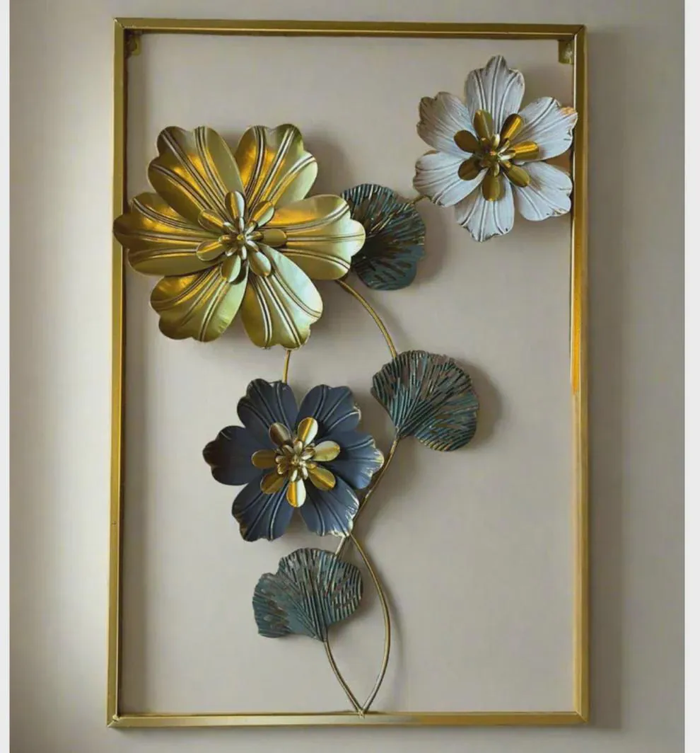 Imported Premium Quality Metal Flower Frame Elegant Wall Art Decorative Metal Art Flower Frame Home Decor Gift