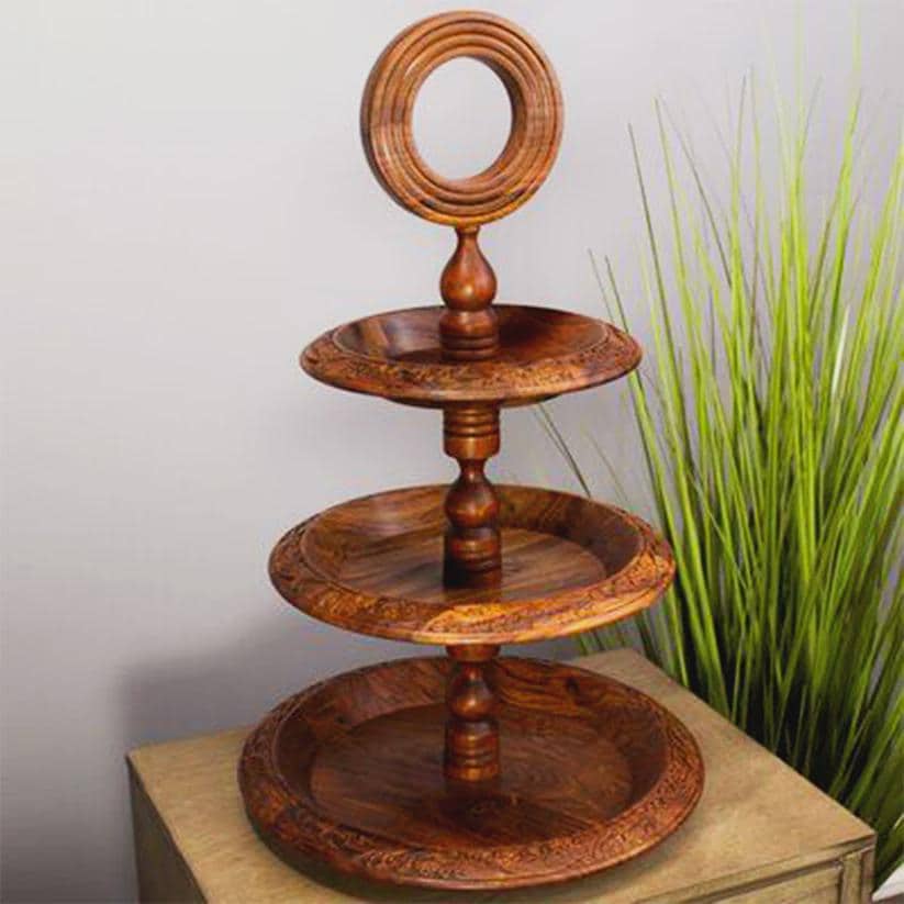 Handmade Sheesham Wood 3-Tier Cupcake Stand - Ideal for Birthdays, Weddings & Rustic Kitchen Decor Gifts for Bakers