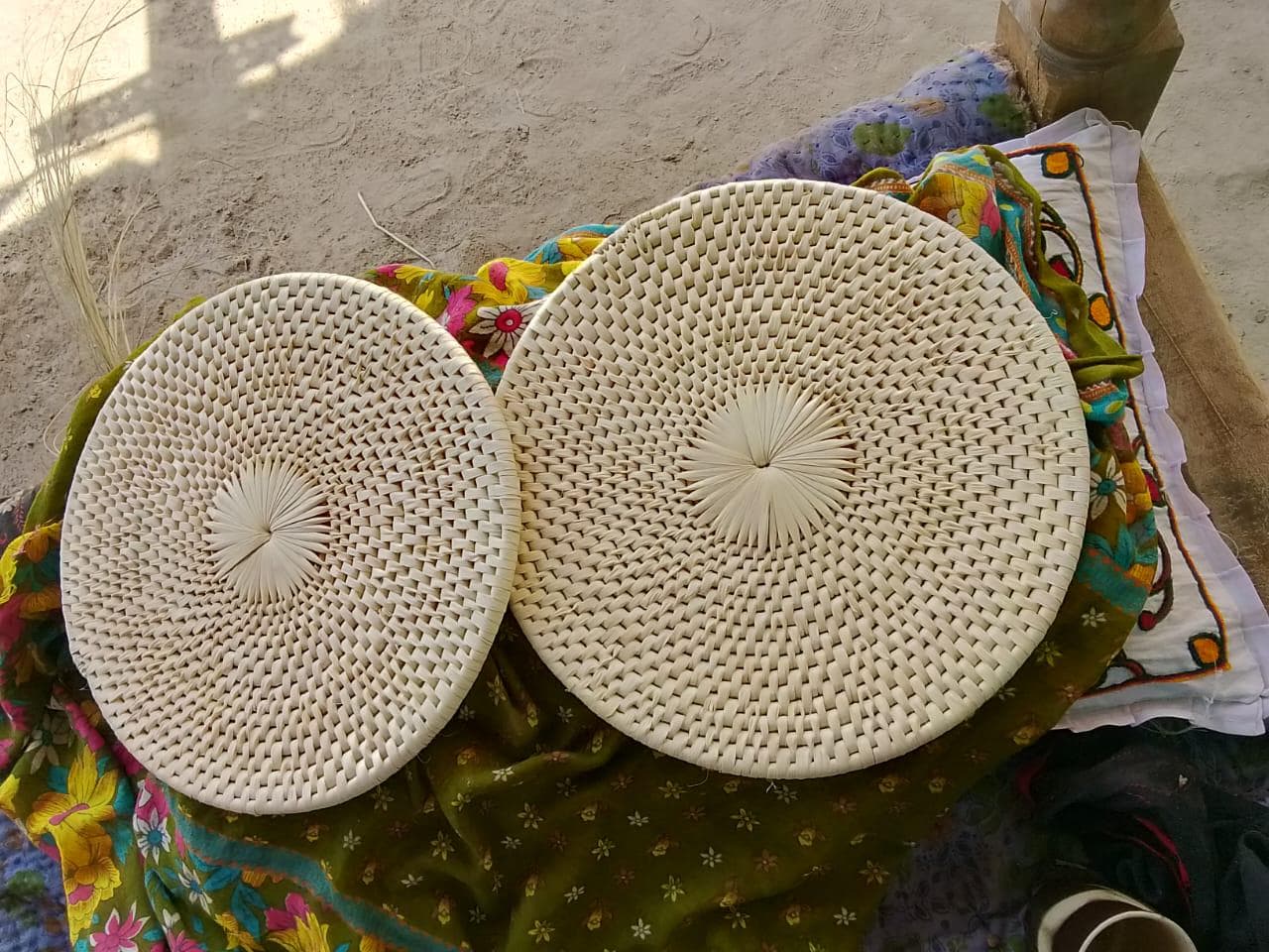 Handwoven Date Palm Leaf Placemats Set of 4 6 | Colorful Round Woven Table Mats | Eco Friendly Boho Dining Decor | Natural Fiber Gift - image 3