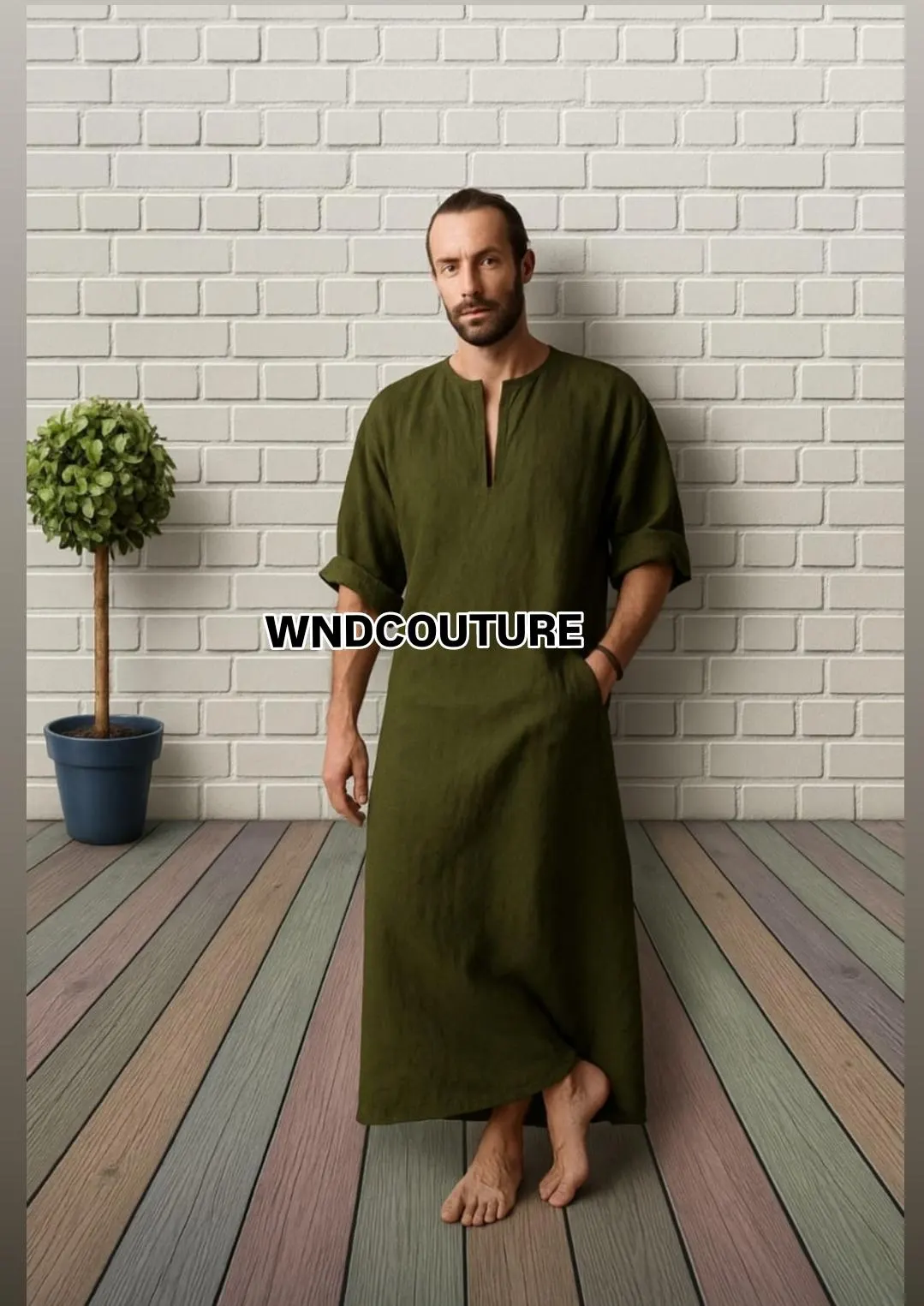 Men's Lavender Linen Caftan: Boho Beach Robe - image 3